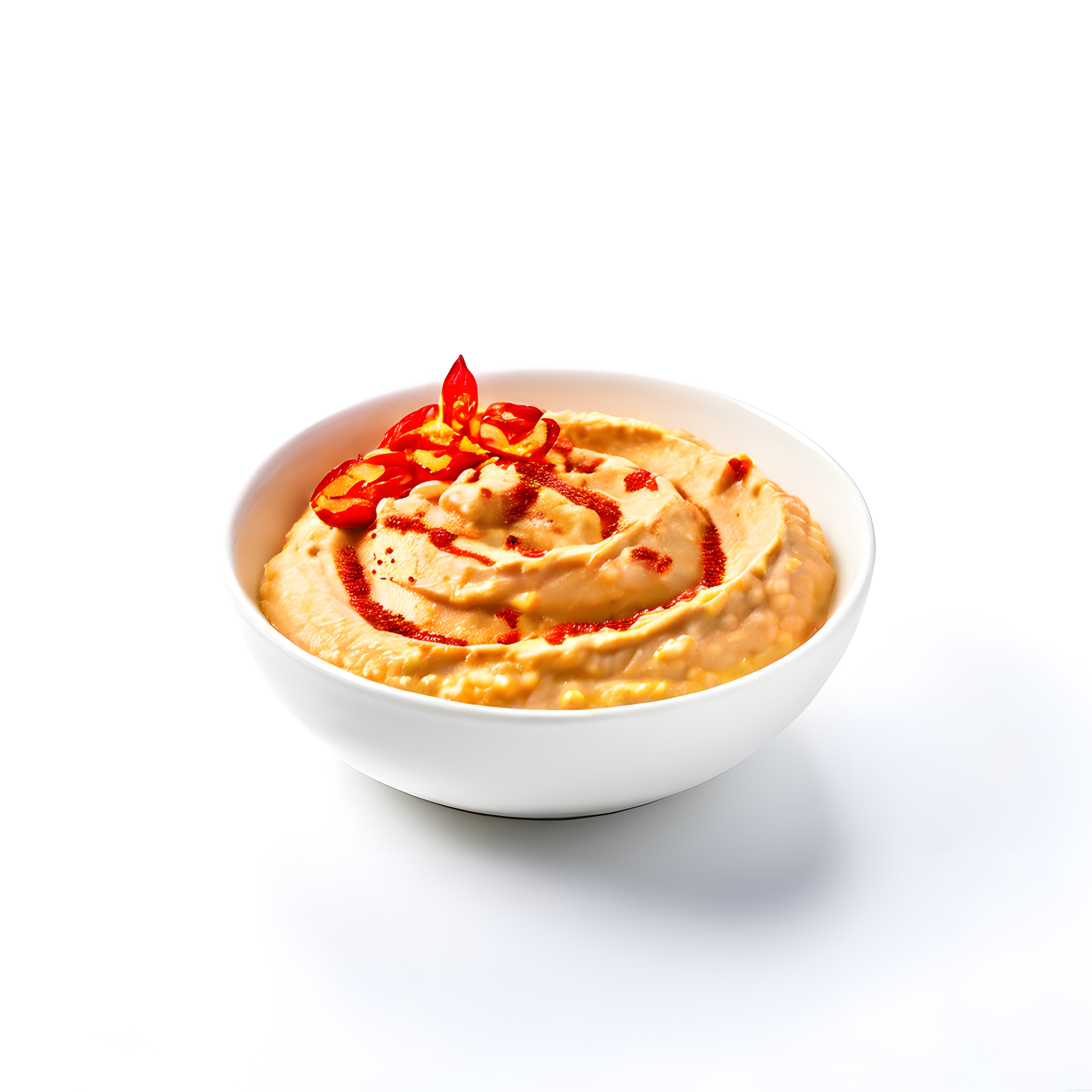 Beyaz Kasede Acılı Humus Sunumu: Pul Biber ve Zeytinyağı Soslu Dip