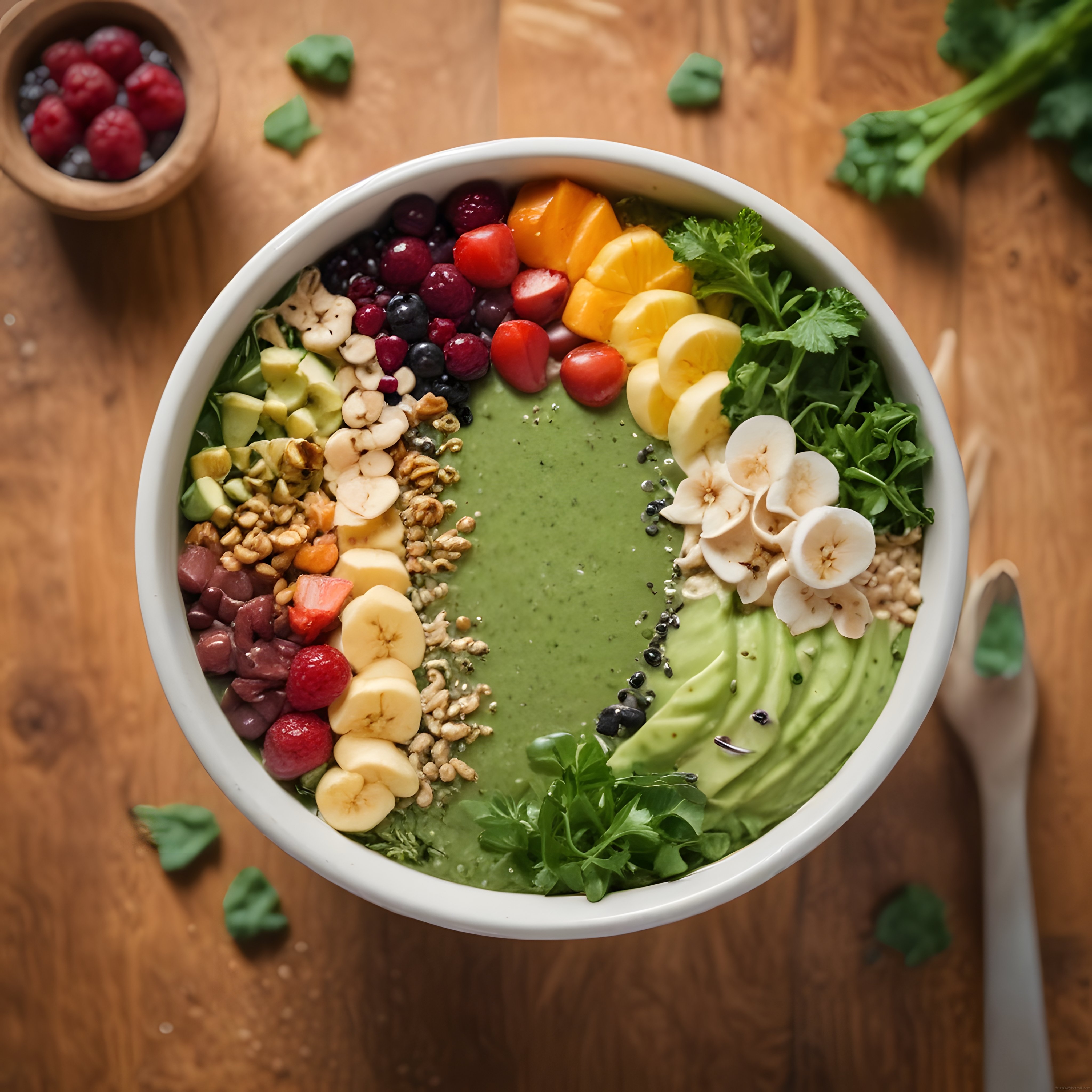 Beyaz Kasede Avokadolu ve Renkli Taze Meyveli Nefis Smoothie Bowl