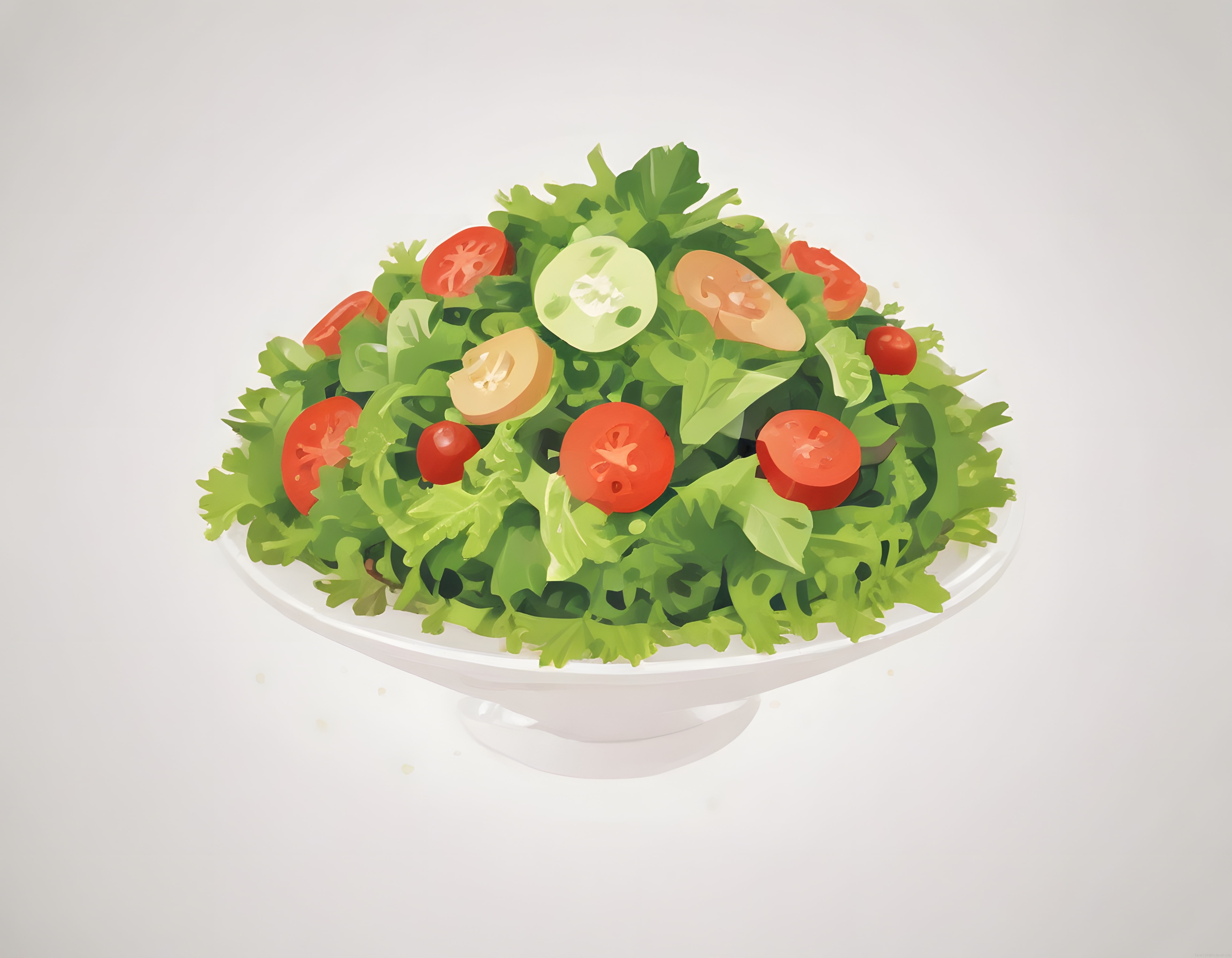 Beyaz Kasede Domates ve Salatalıklı Taze Yeşil Salata Sunumu