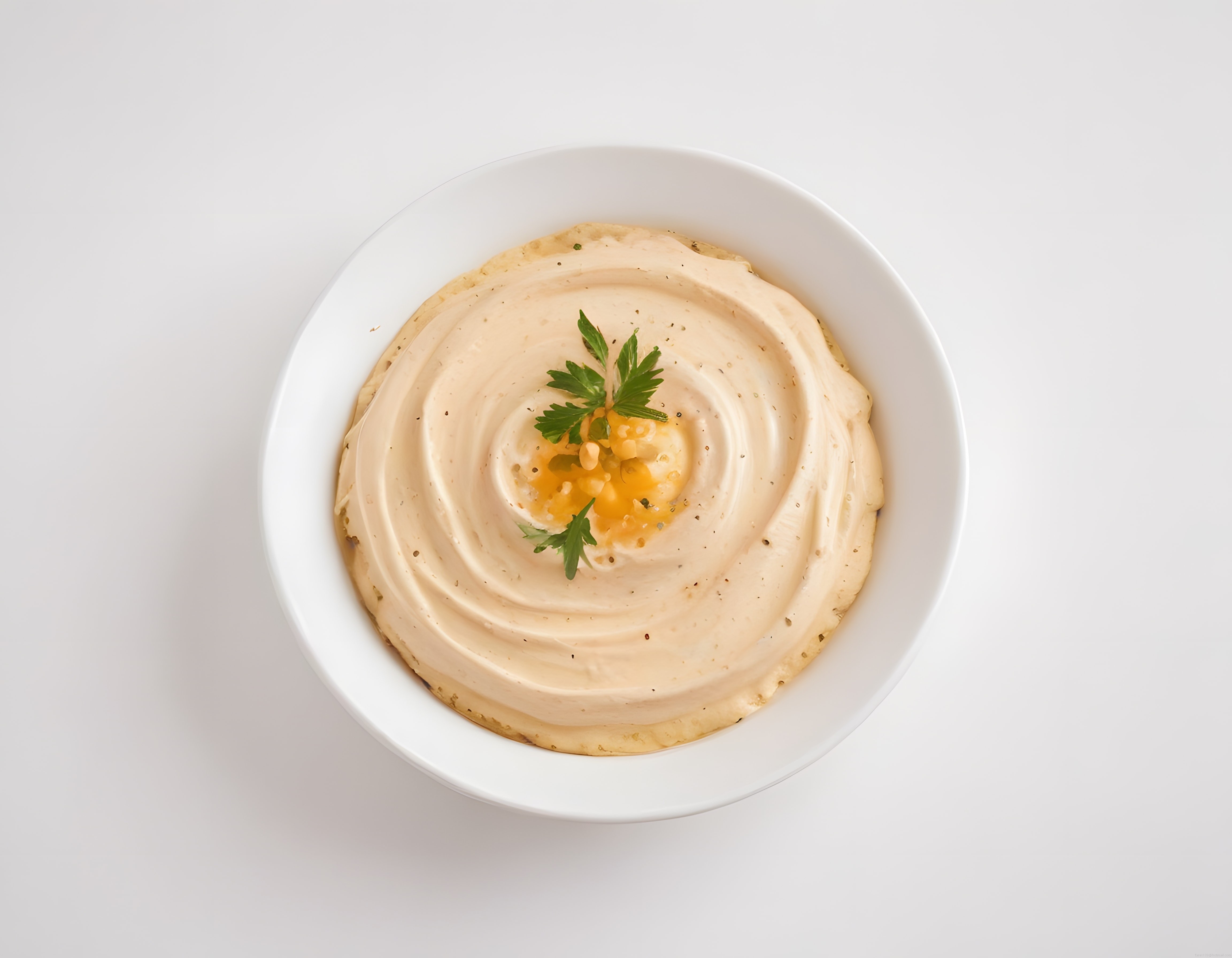 Beyaz Kasede Ev Yapımı Humus: Maydanoz ve Zeytinyağı ile Minimalist Sunum