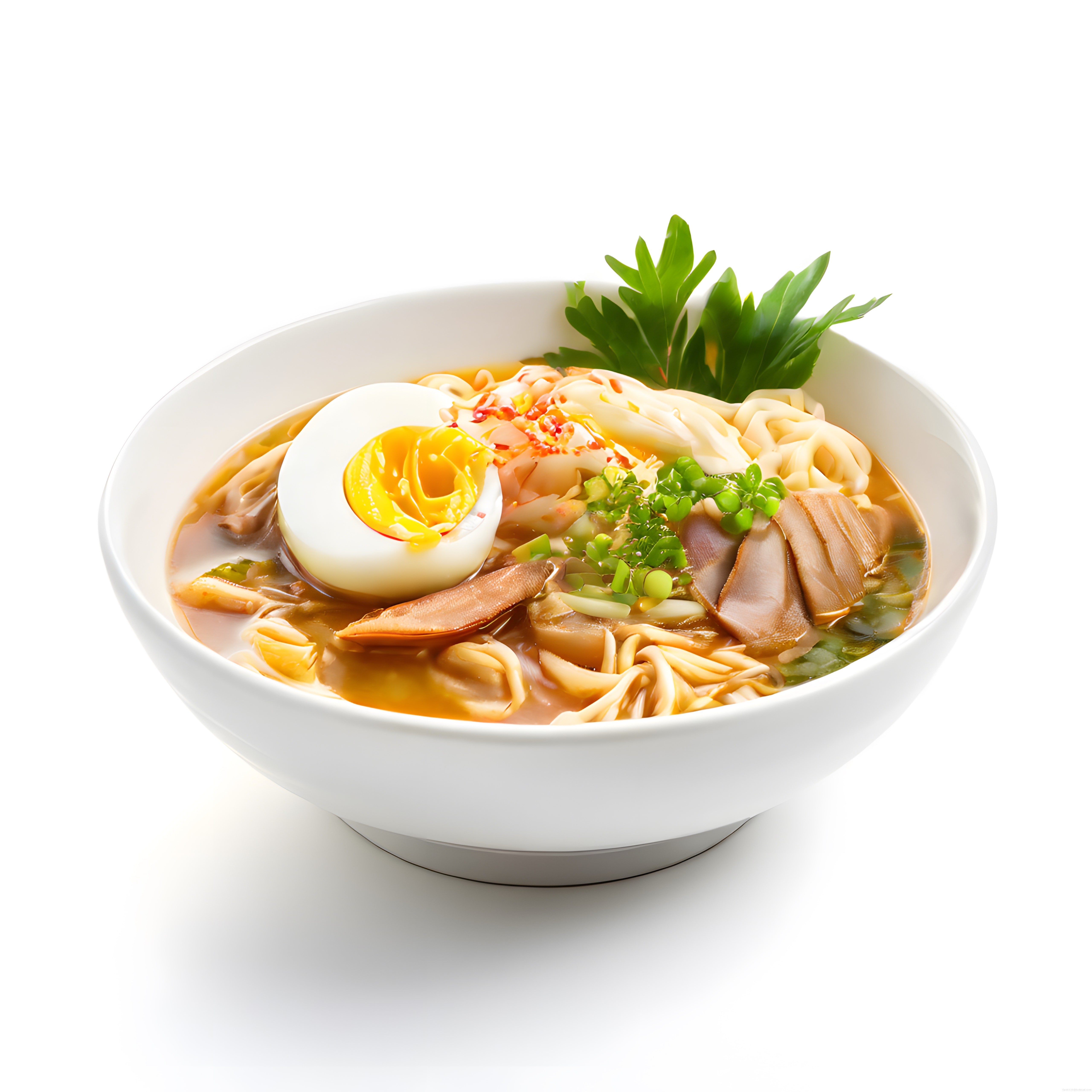 Beyaz Kasede Japon Ramen: Yumurta, Et Dilimleri ve Taze Baharatlar
