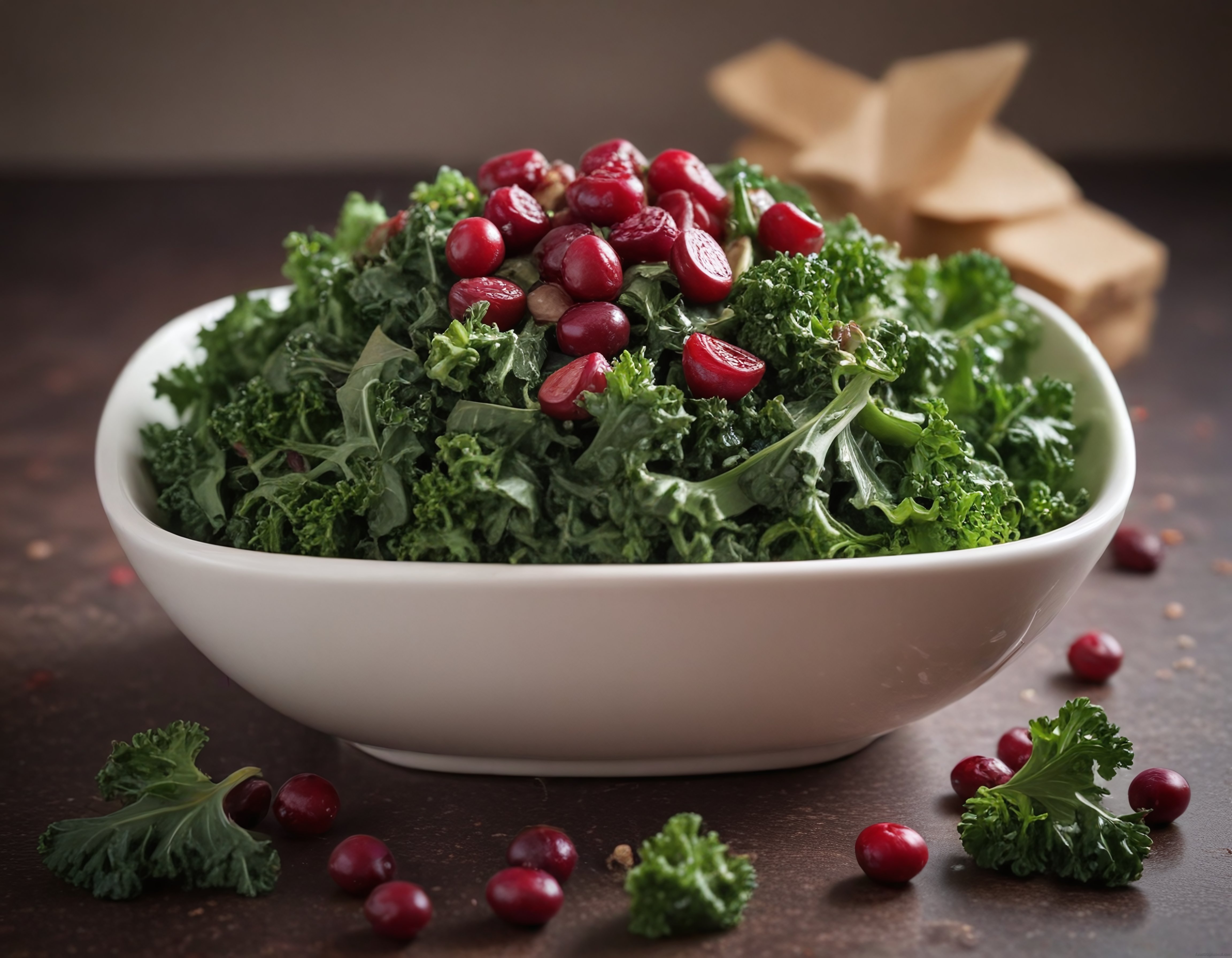 Beyaz Kasede Kırmızı Meyveli Taze Kale Salatası ile Sağlıklı ve Renkli Sunum