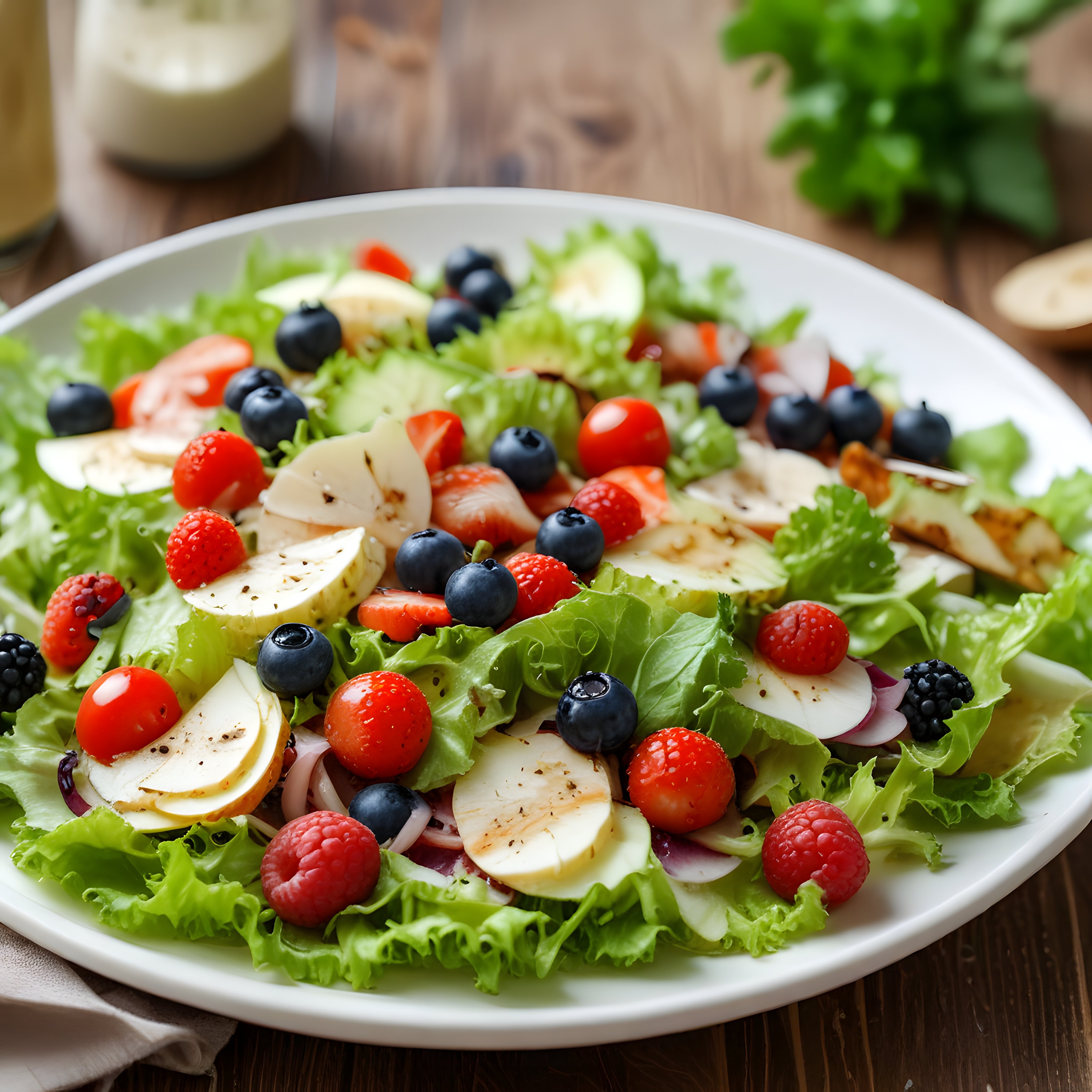 Beyaz Kasede Mozzarella Peynirli ve Orman Meyveli Renkli Taze Salata