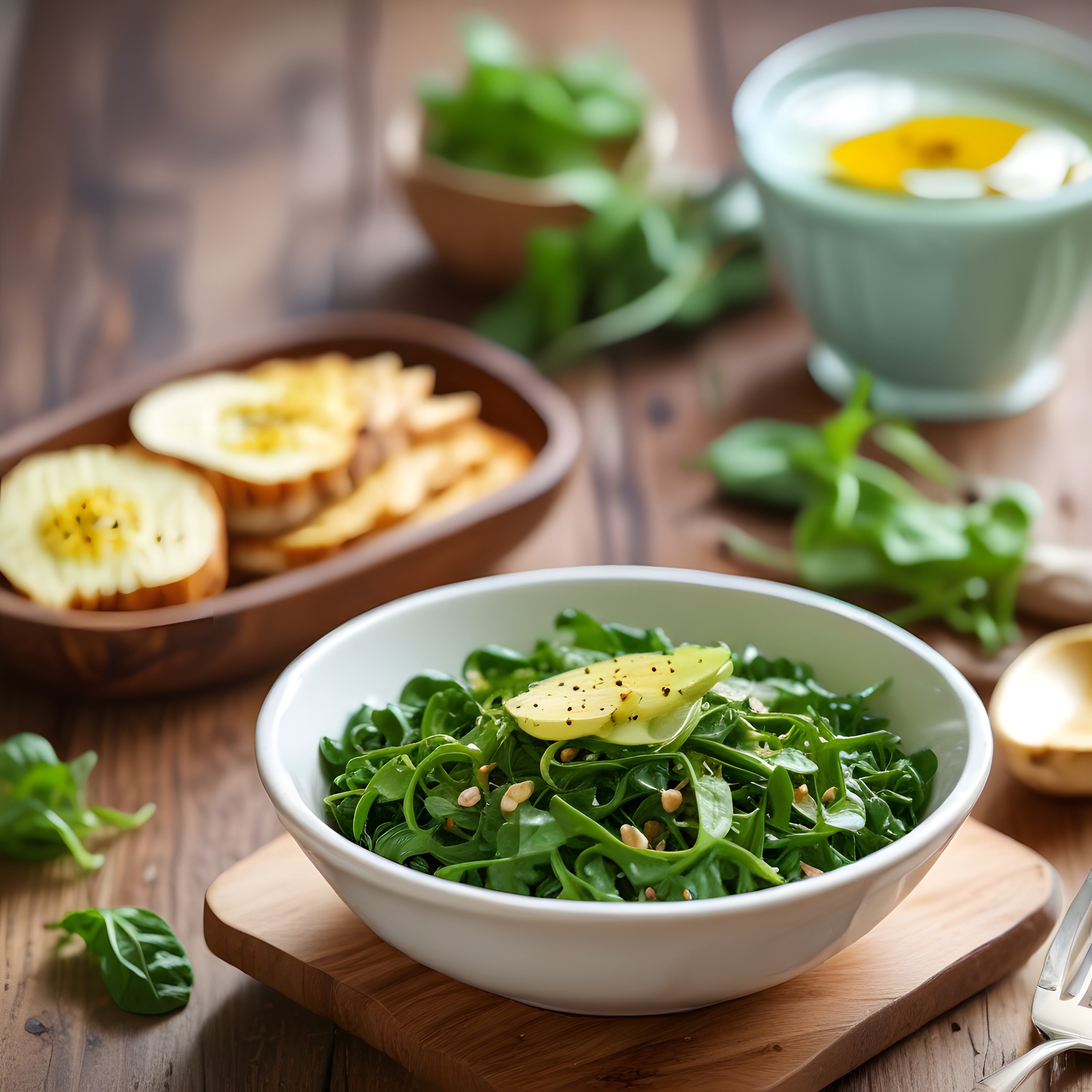 Beyaz Kasede Rokalı Salata ve Kahvaltılık Haşlanmış Yumurta Sunumu