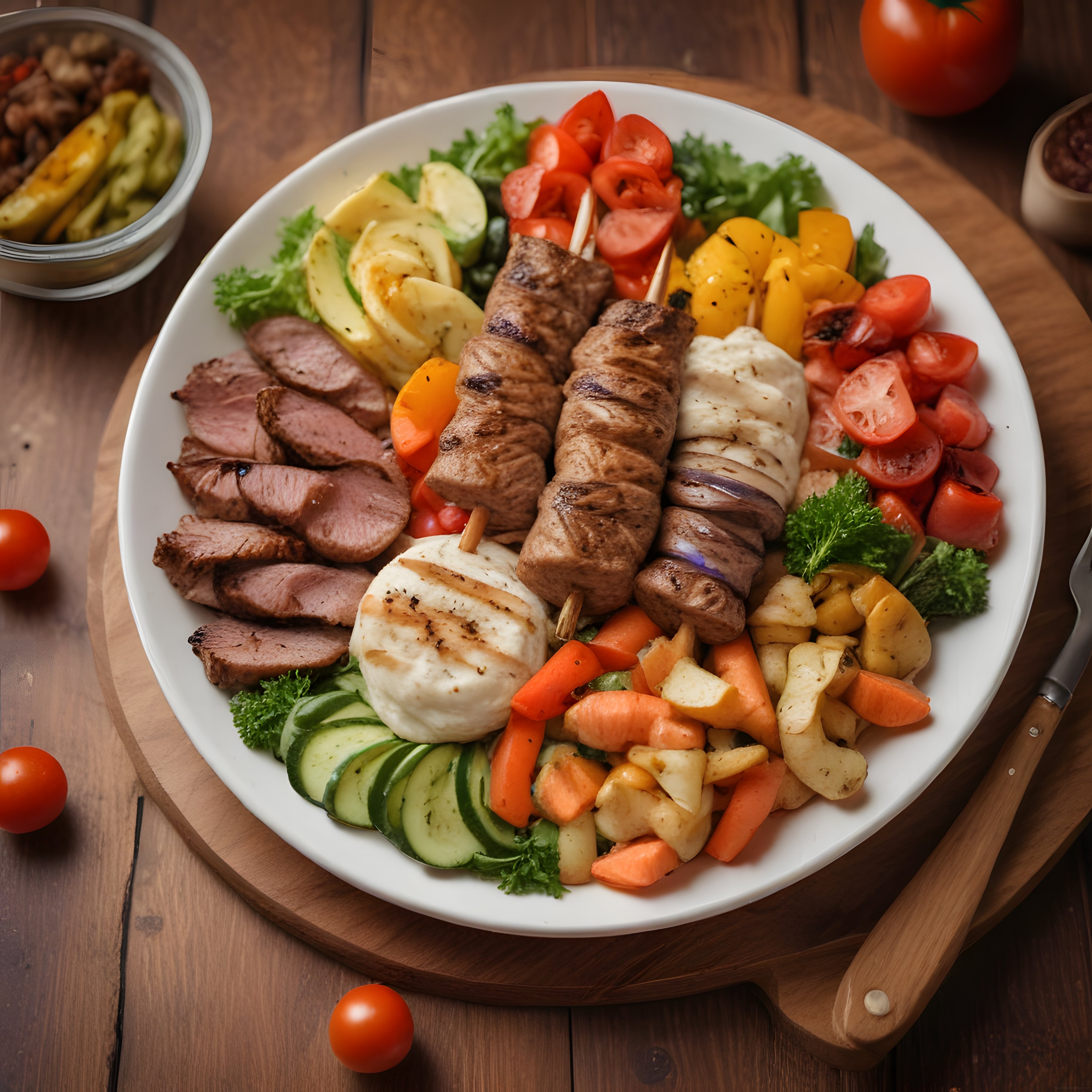 beyaz kasede şiş kebap ve ızgara et çeşitleriyle görsel şölen sunumu