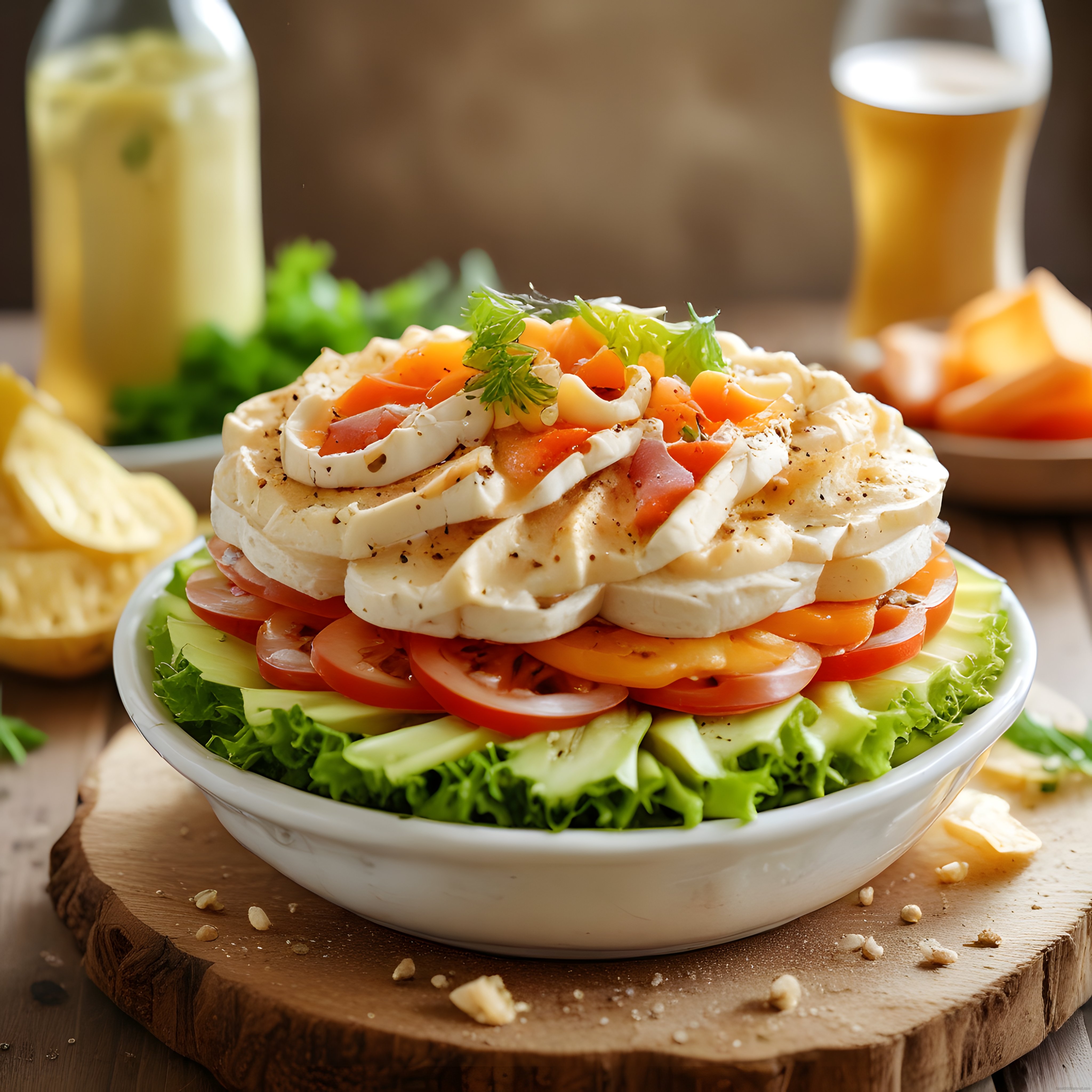 Beyaz Kasede Sunulan Taze Peynirli, Domatesli ve Salatalıklı Sağlıklı Salata
