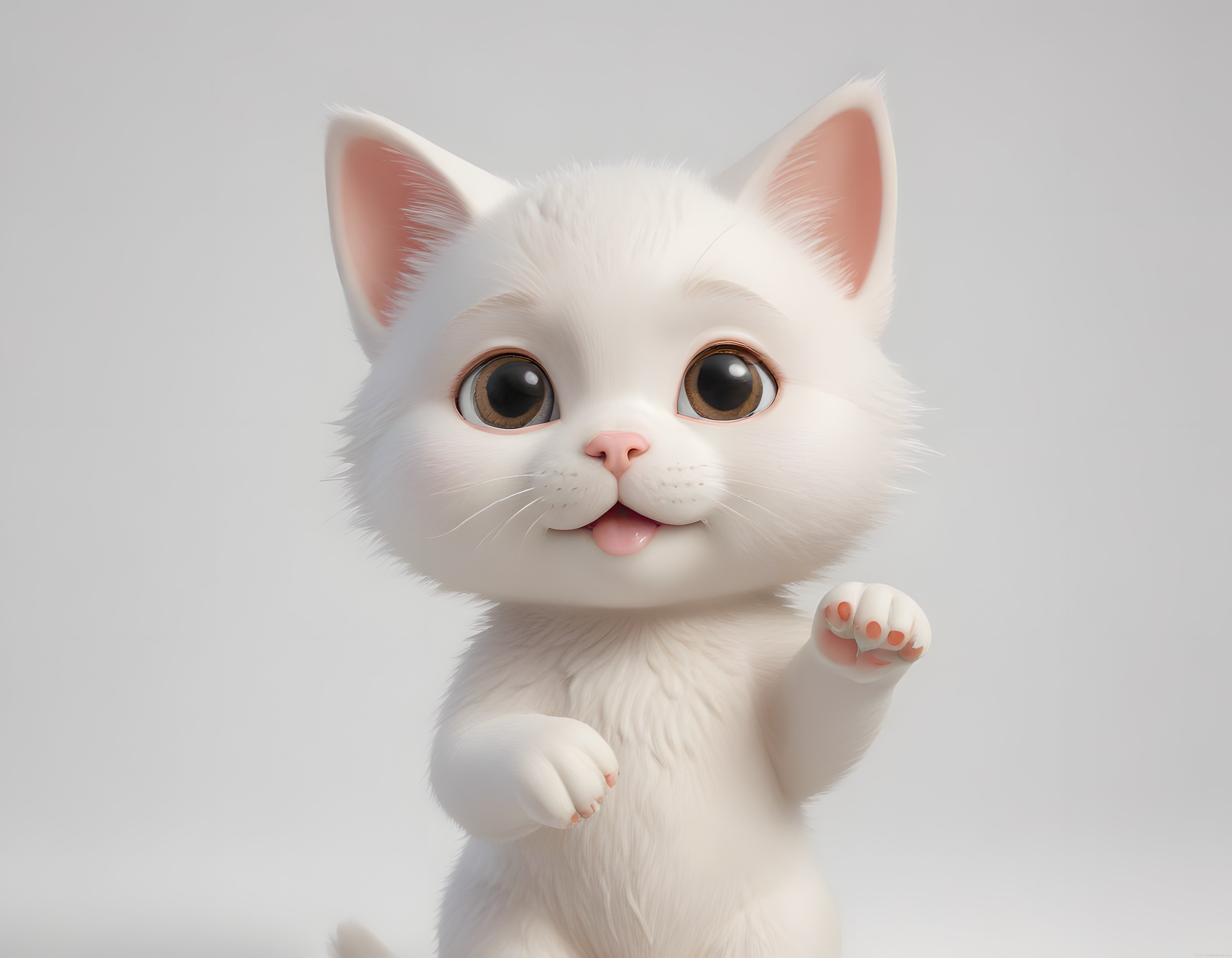 Beyaz Kedi Yavrusu 3D Animasyon Karakteri Büyük Gözlü Sevimli Poz