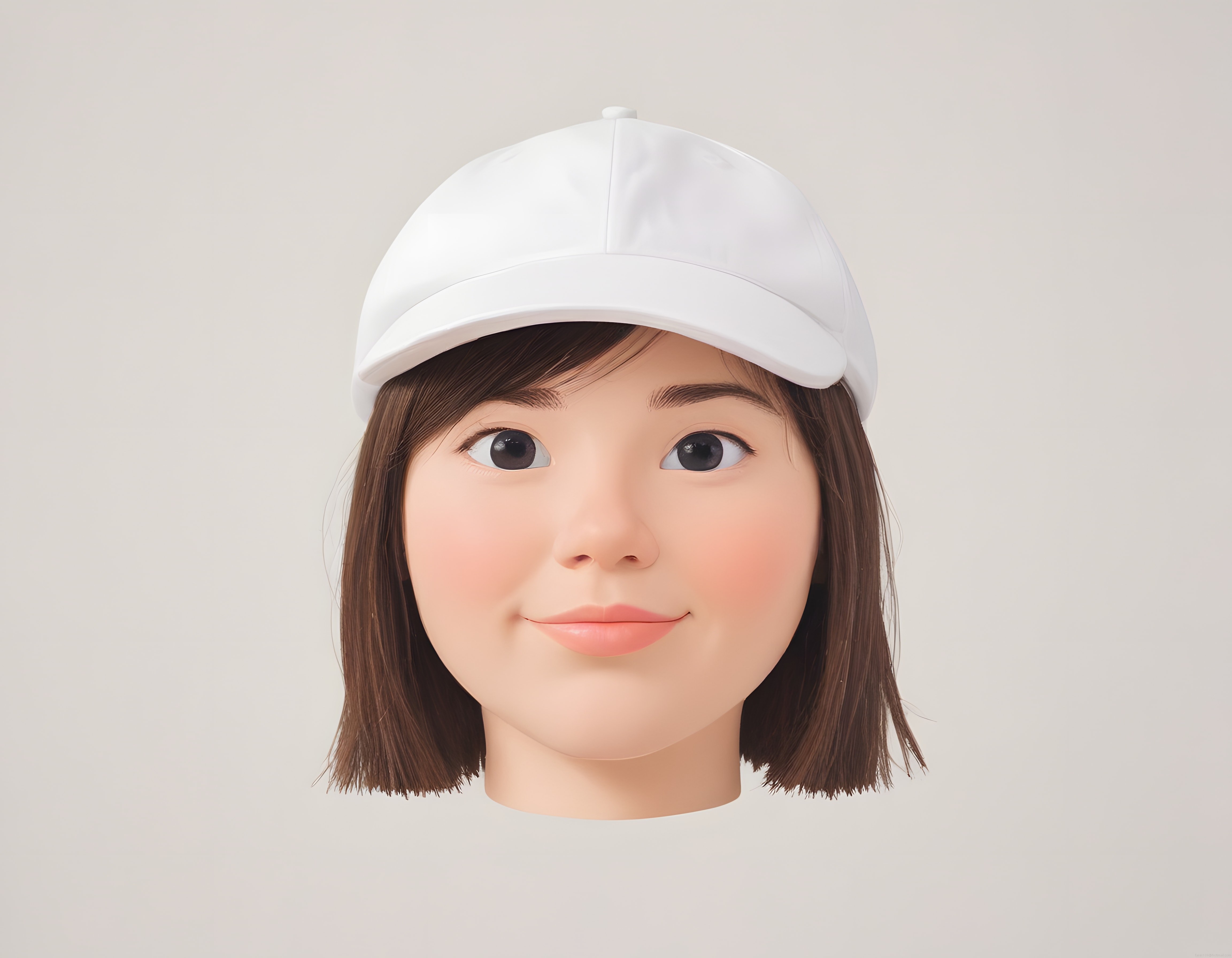Beyaz Kep Şapkalı Genç Kadın 3D Realistik Dijital Sanat Portresi