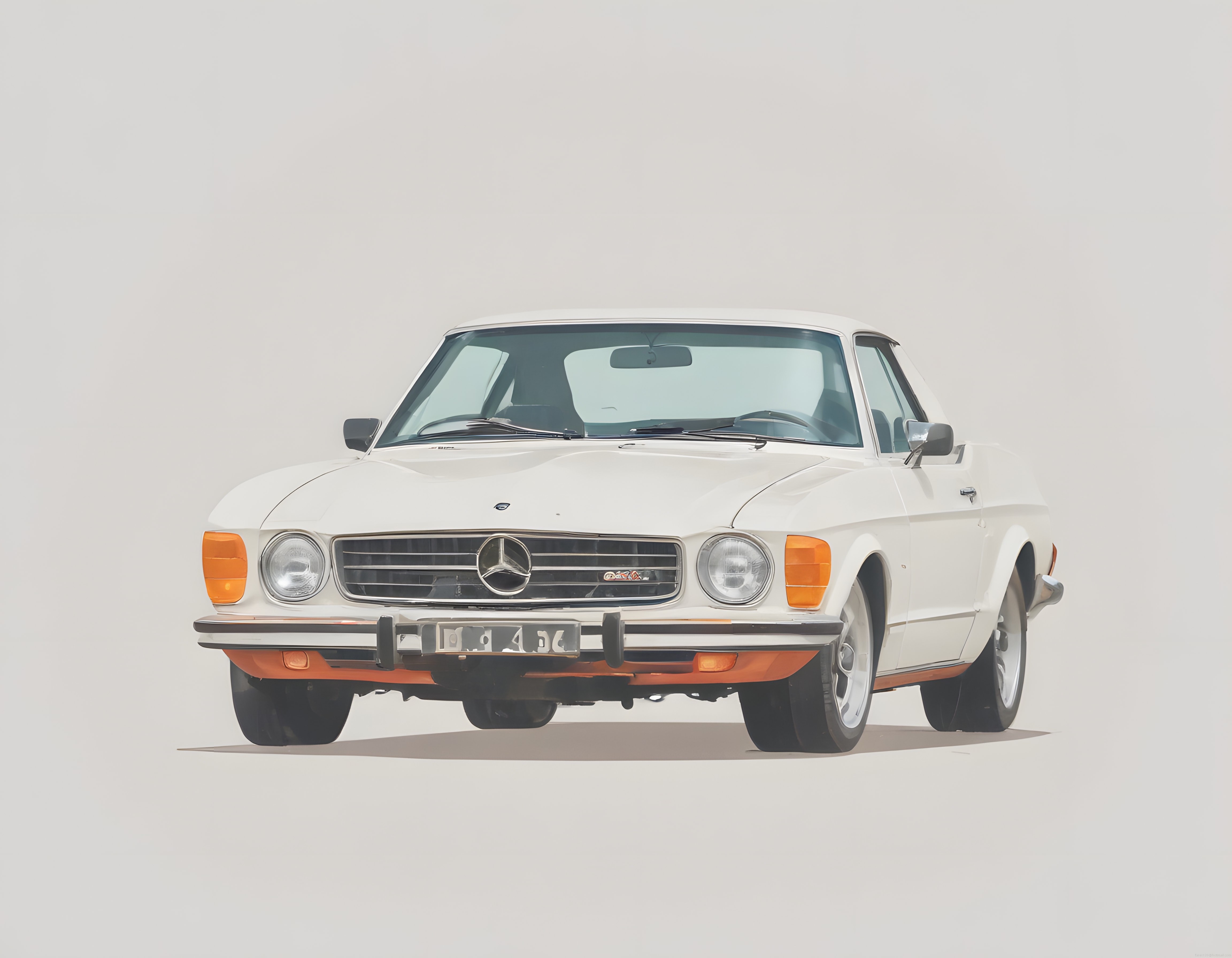 Beyaz Klasik Mercedes-Benz Ön Görünüm ve Nostaljik Detaylar