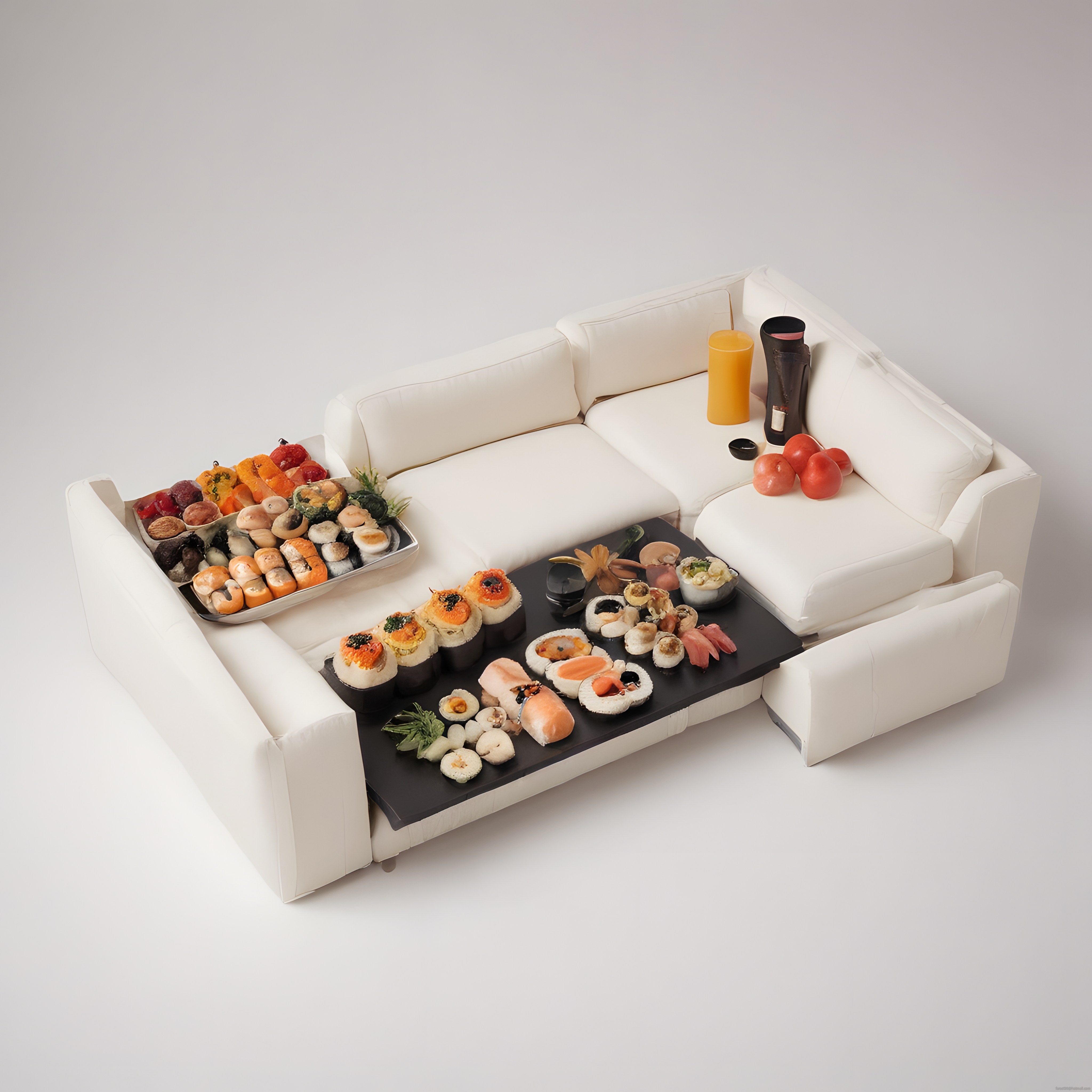 Beyaz Koltuk Şeklinde Tasarlanmış Şık Sushi ve Meyve Sunum Tepsisi