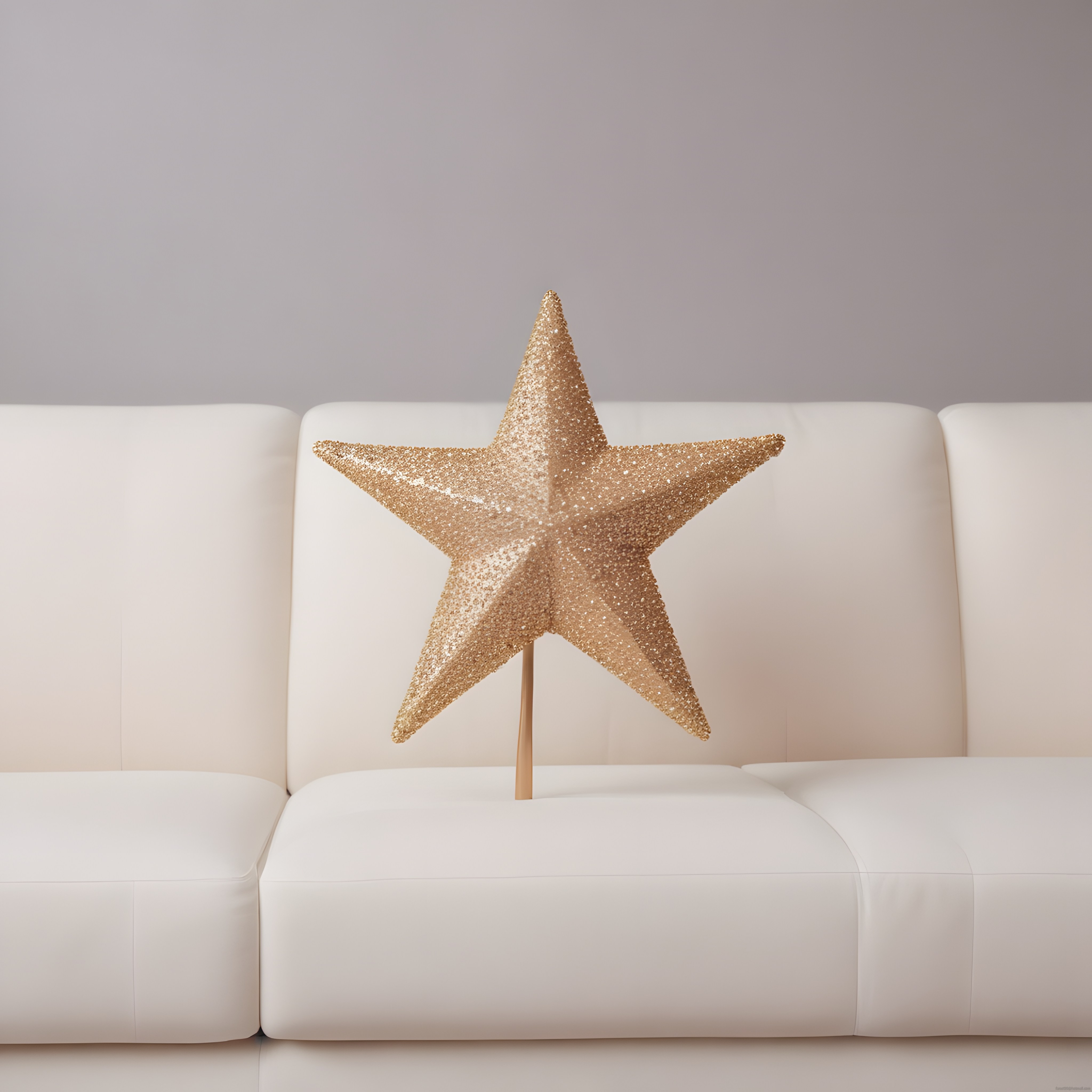 Beyaz Koltuk Üzerinde Altın Simli Yıldız Dekoratif Obje ve Minimalist Ev Stili