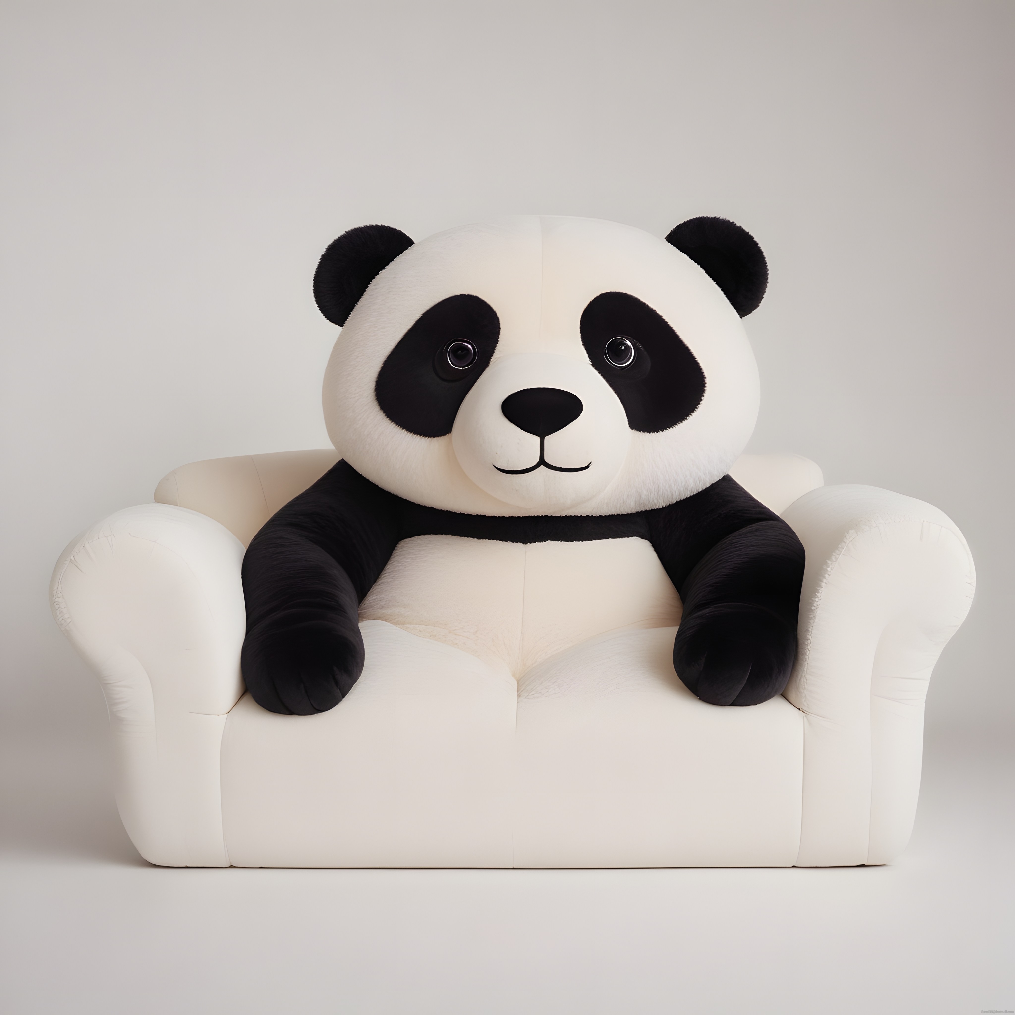 Beyaz Koltukta Oturan Dev Peluş Panda Oyuncak ve Çocuk Odası Dekorasyonu
