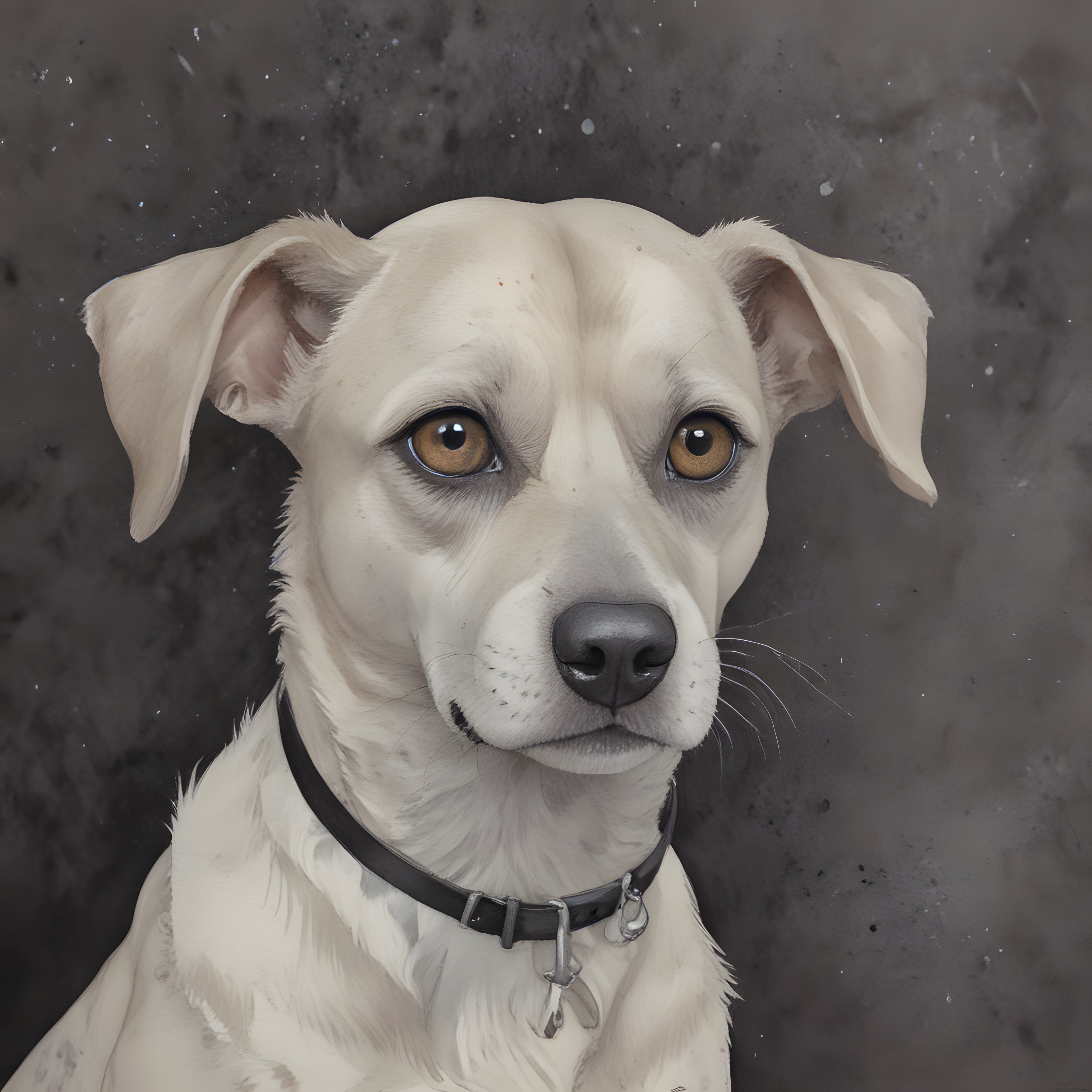 Beyaz Köpek Pastel Portresi: Büyük Kahverengi Gözler ve Sanatsal Detaylar