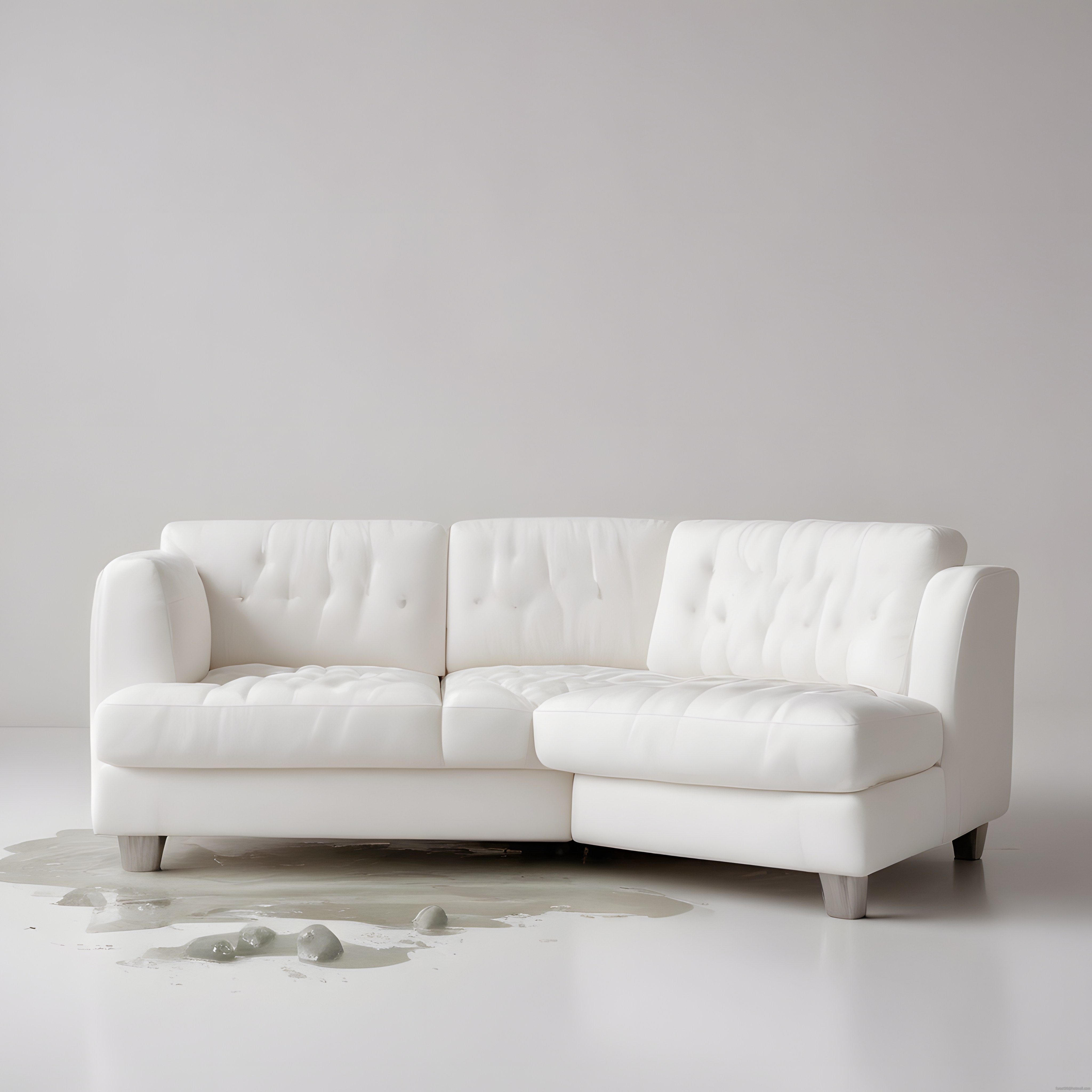 Beyaz Köşe Takımı ve Zemindeki Eriyen Buz Dökülmesi: Minimalist İç Mekan