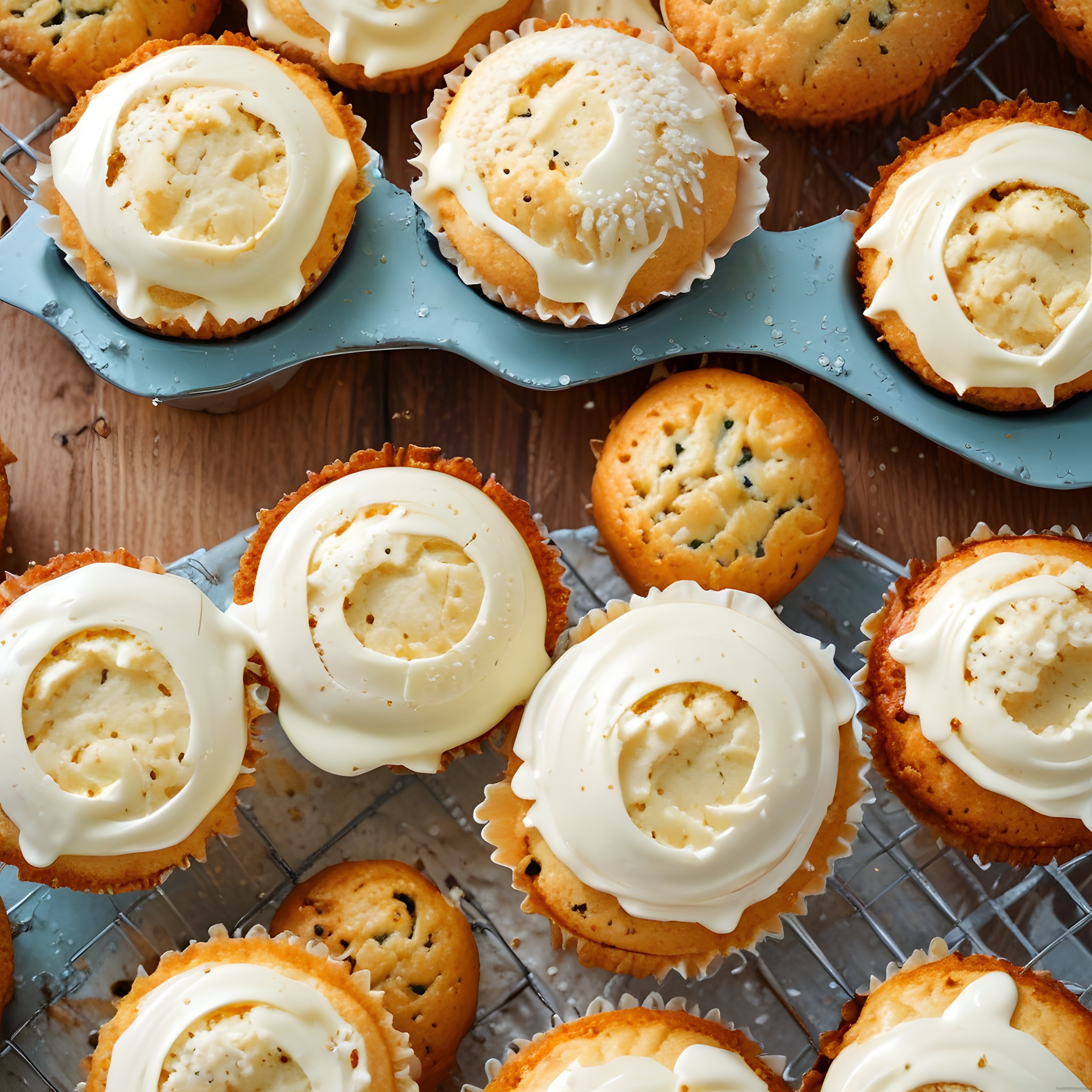 Beyaz Krema ve Bademli Ev Yapımı Muffinler, Tel Izgarada ve Tepside Sunum