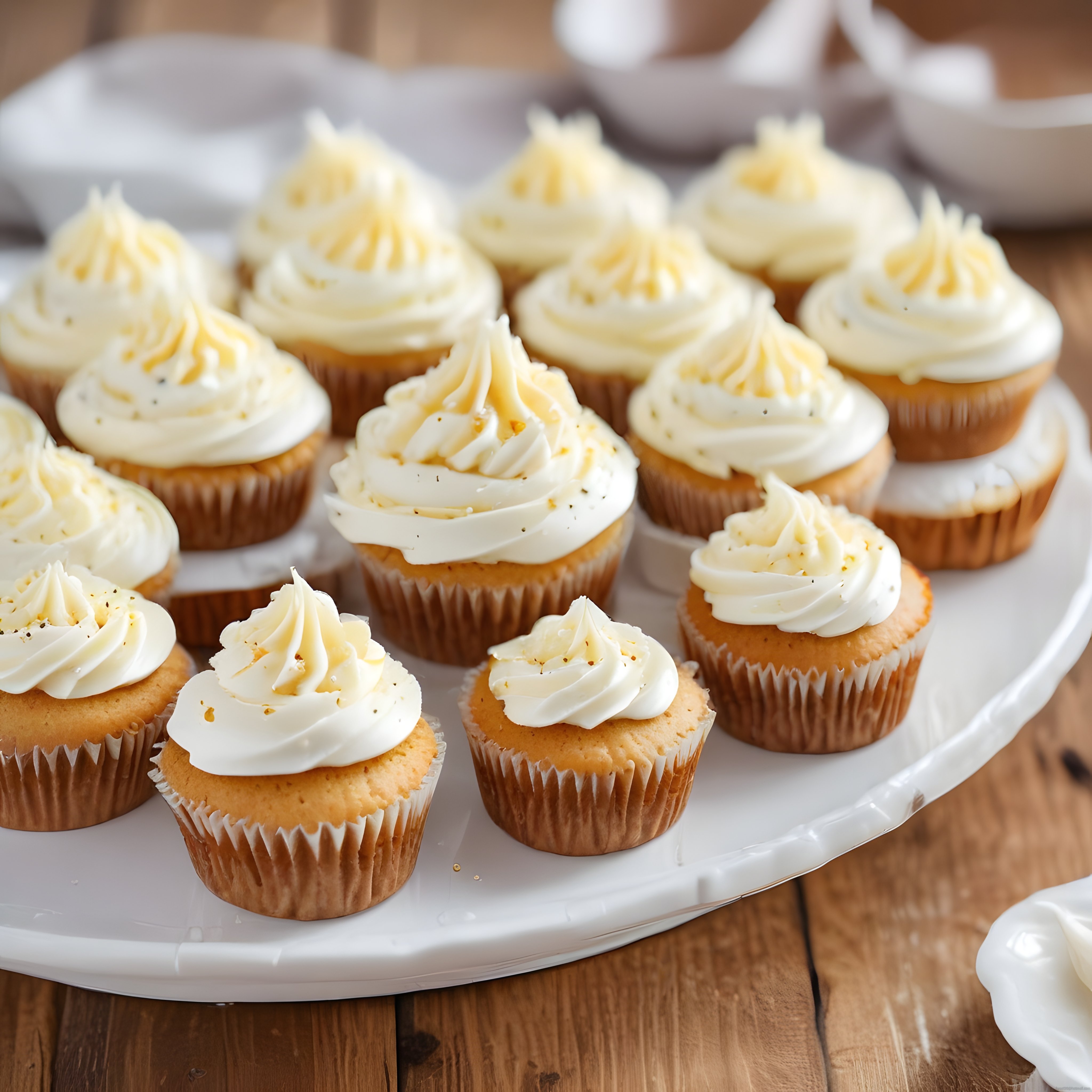Beyaz Krema ve Portakal Rendesiyle Süslenmiş Yumuşacık Cupcake Kekler