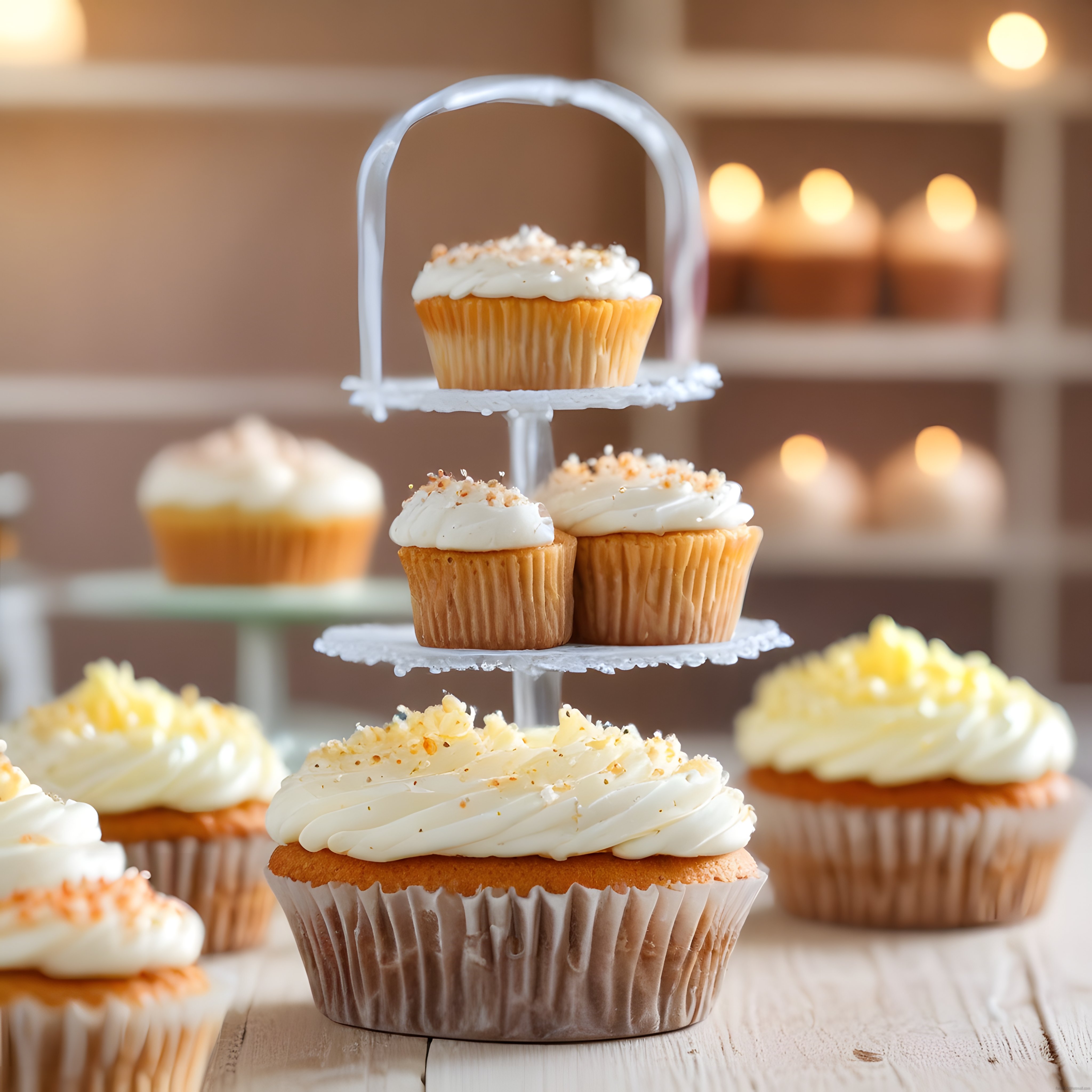 Beyaz Kremalı ve Fındık Parçacıklı Cupcakelerle Etkileyici Tatlı Sunumu