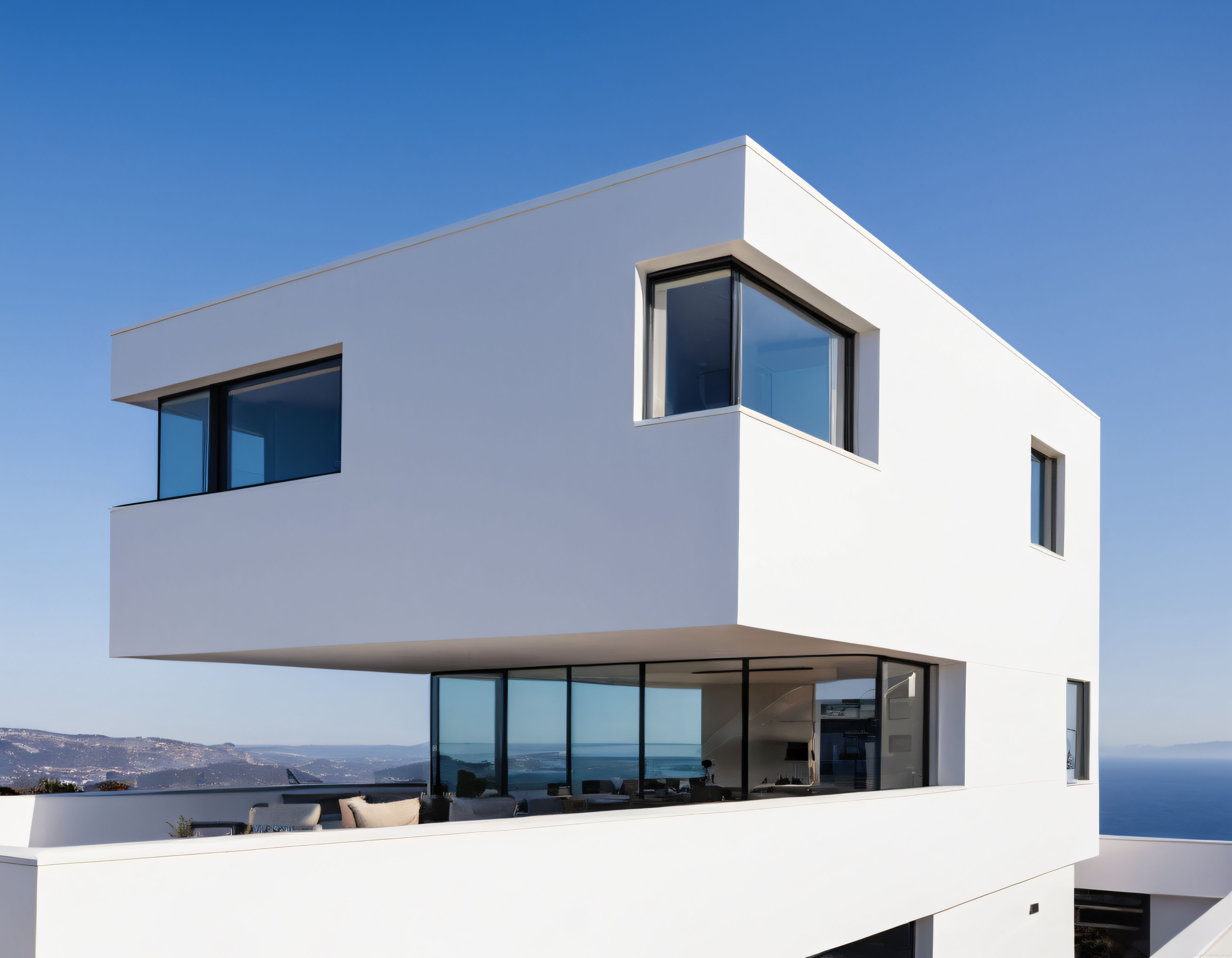 Beyaz Kübik Villa ve Muhteşem Deniz Manzarası: Modern Mimari Örneği