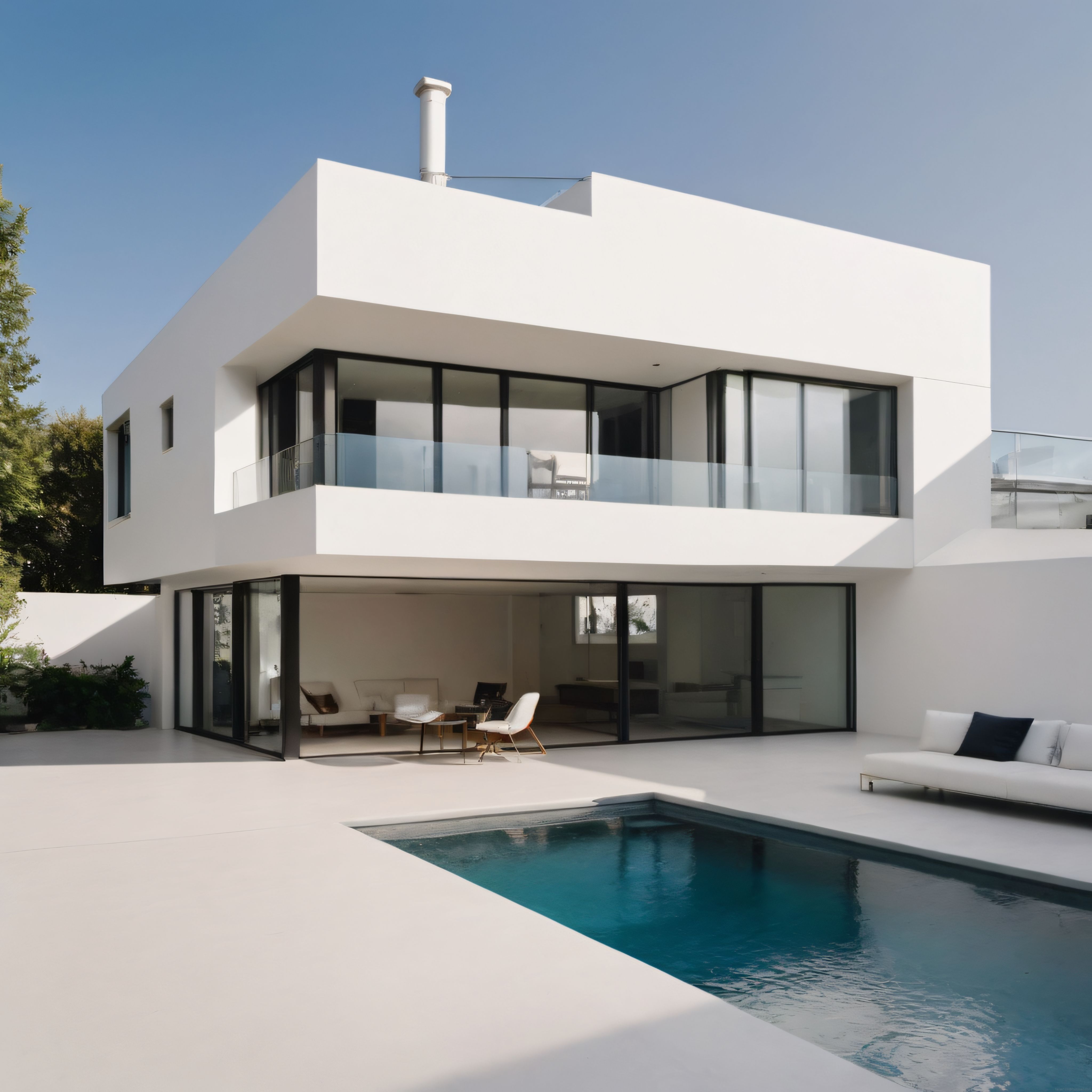 Beyaz Kübik Villanın Cam ve Havuzla Buluştuğu Nefes Kesen Minimalist Tasarım