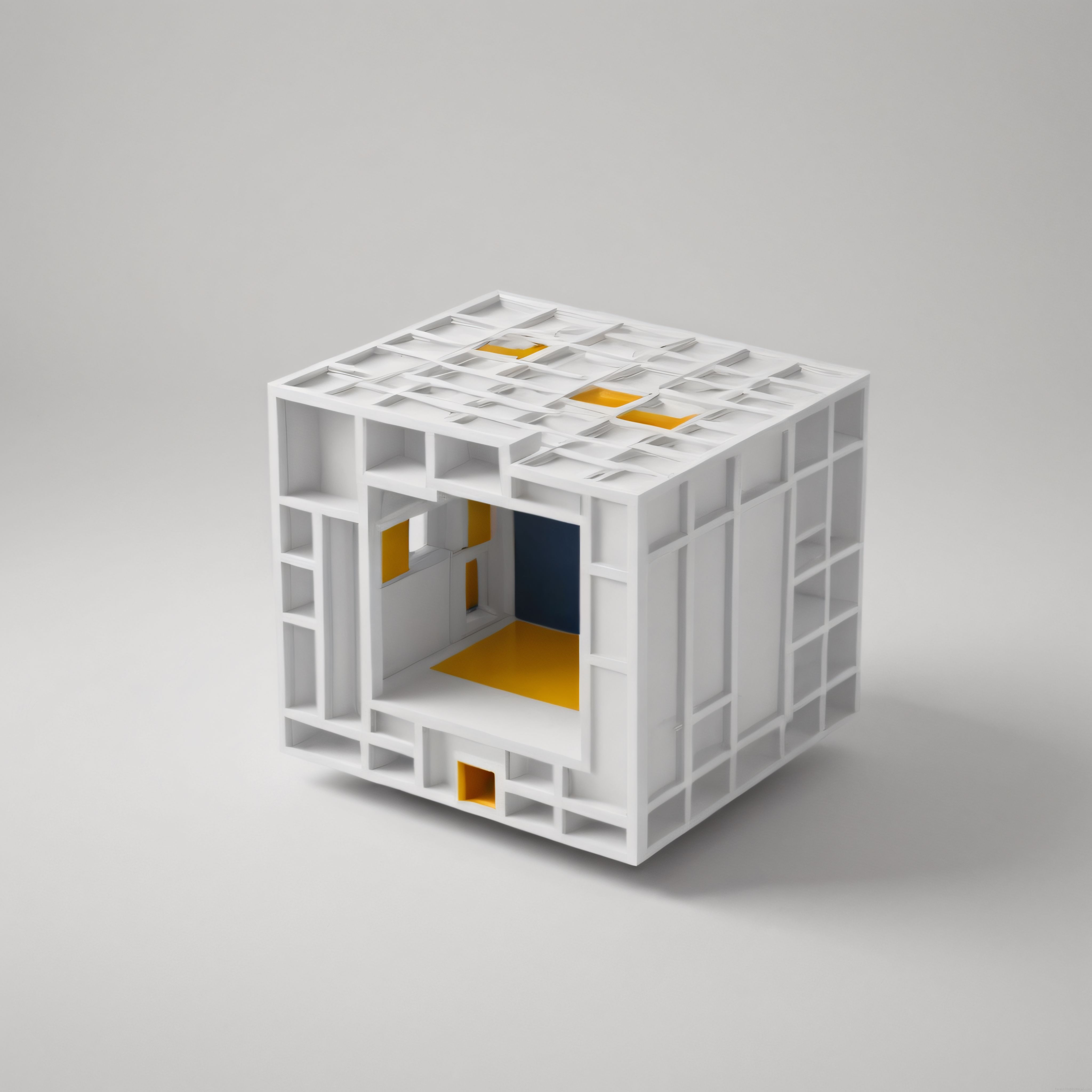 beyaz küp formunda grid yapılı modern mimari model ve soyut 3d tasarım