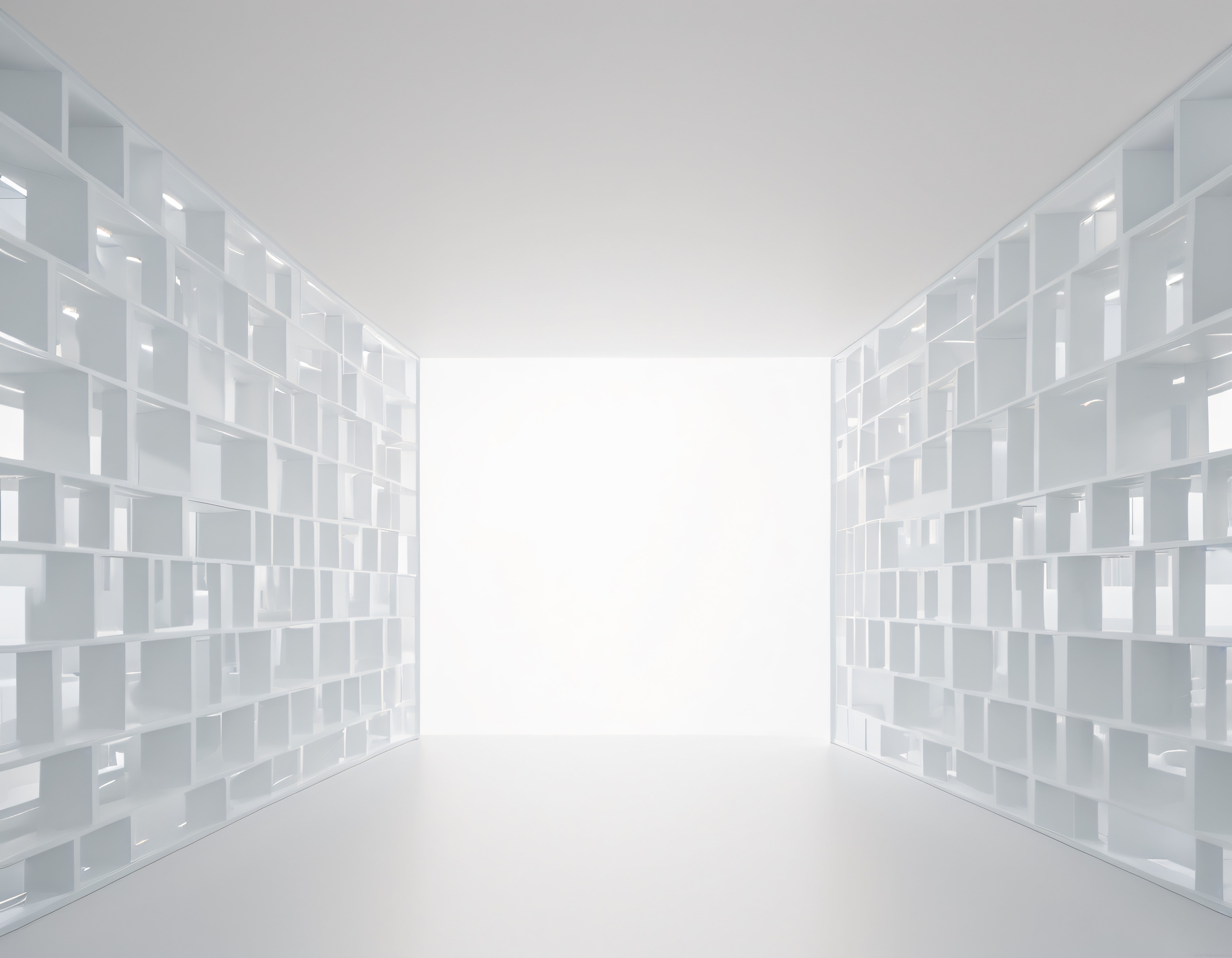 beyaz küplerden oluşan minimalist mimari iç mekan ve modern sergi alanı