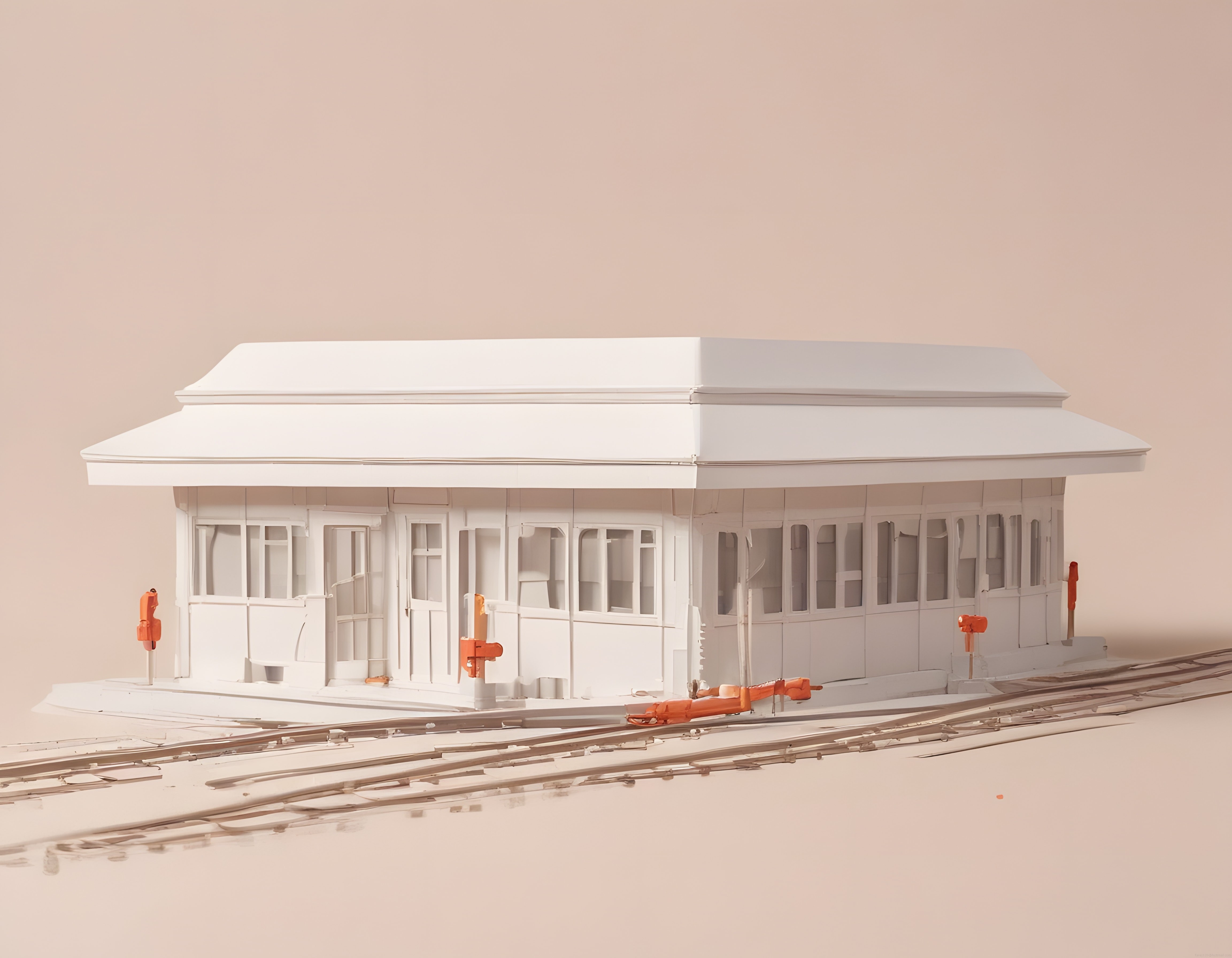 Beyaz Maket Tren İstasyonu ve Raylar: Minimalist Kağıt Model Detayları