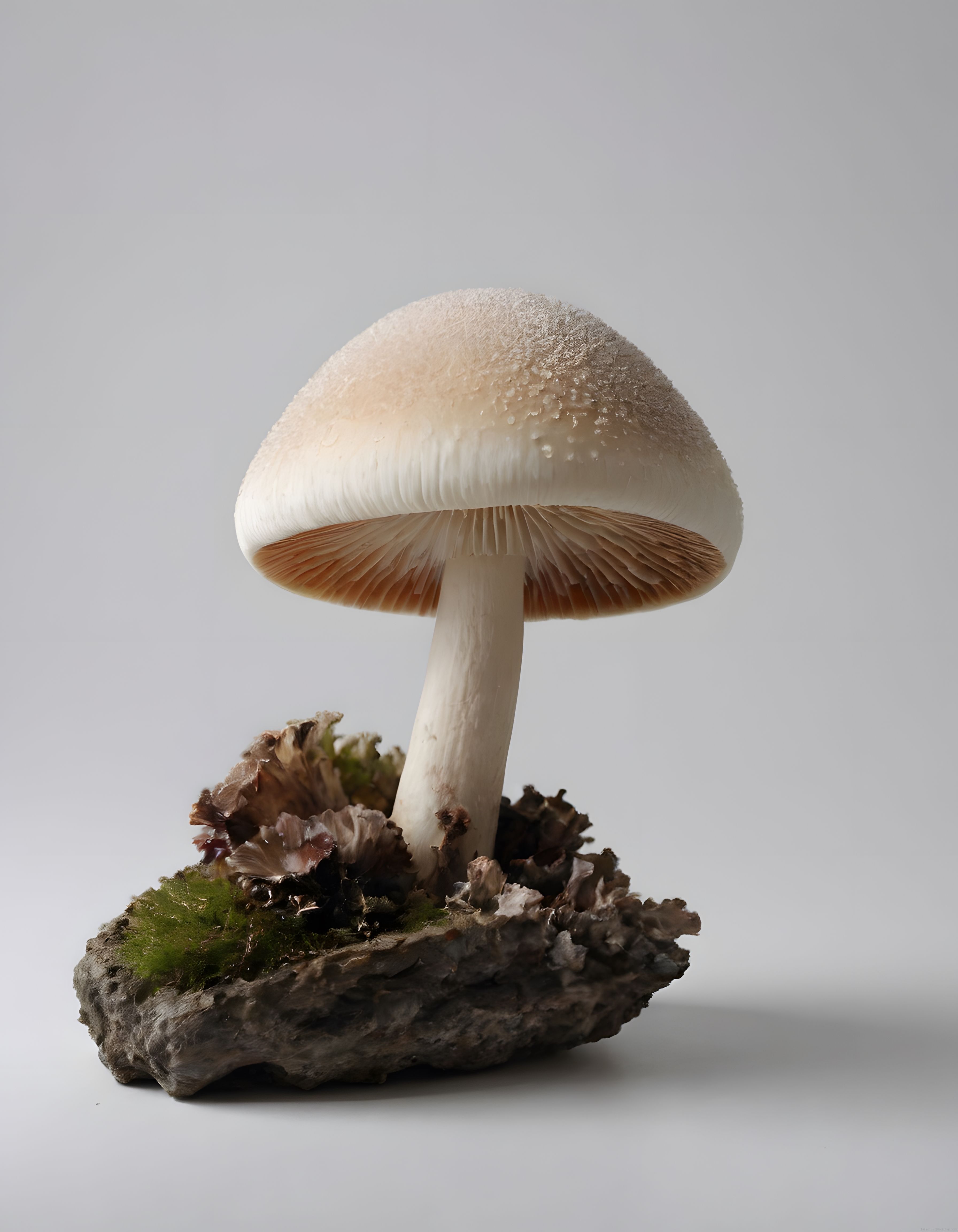Beyaz Mantar Makro Çekim: Yumuşak Işıkta Orman Fungusu Detayı