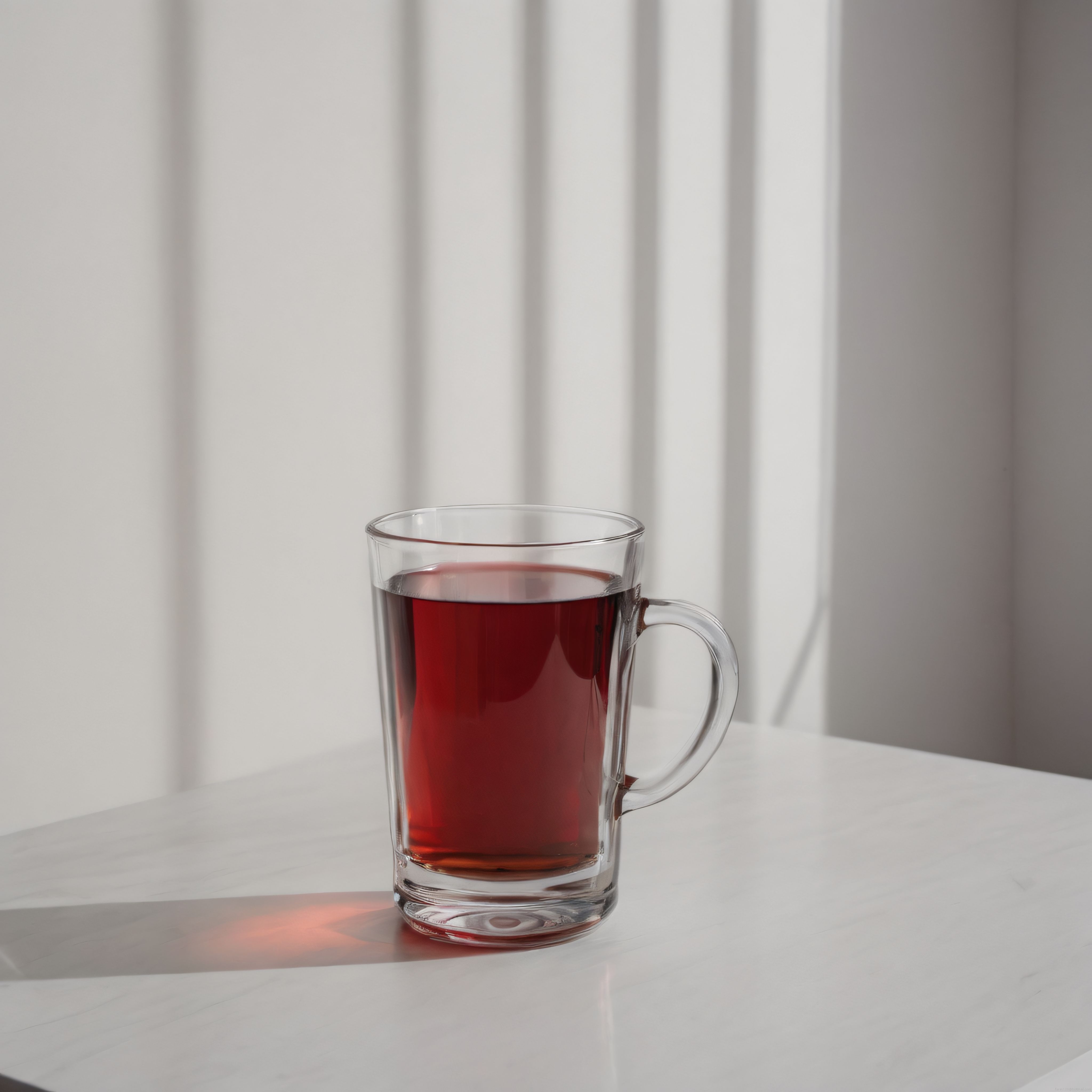Beyaz Masa Üzerinde Gün Işığında Kırmızı Bitki Çayı ve Minimalist Huzur