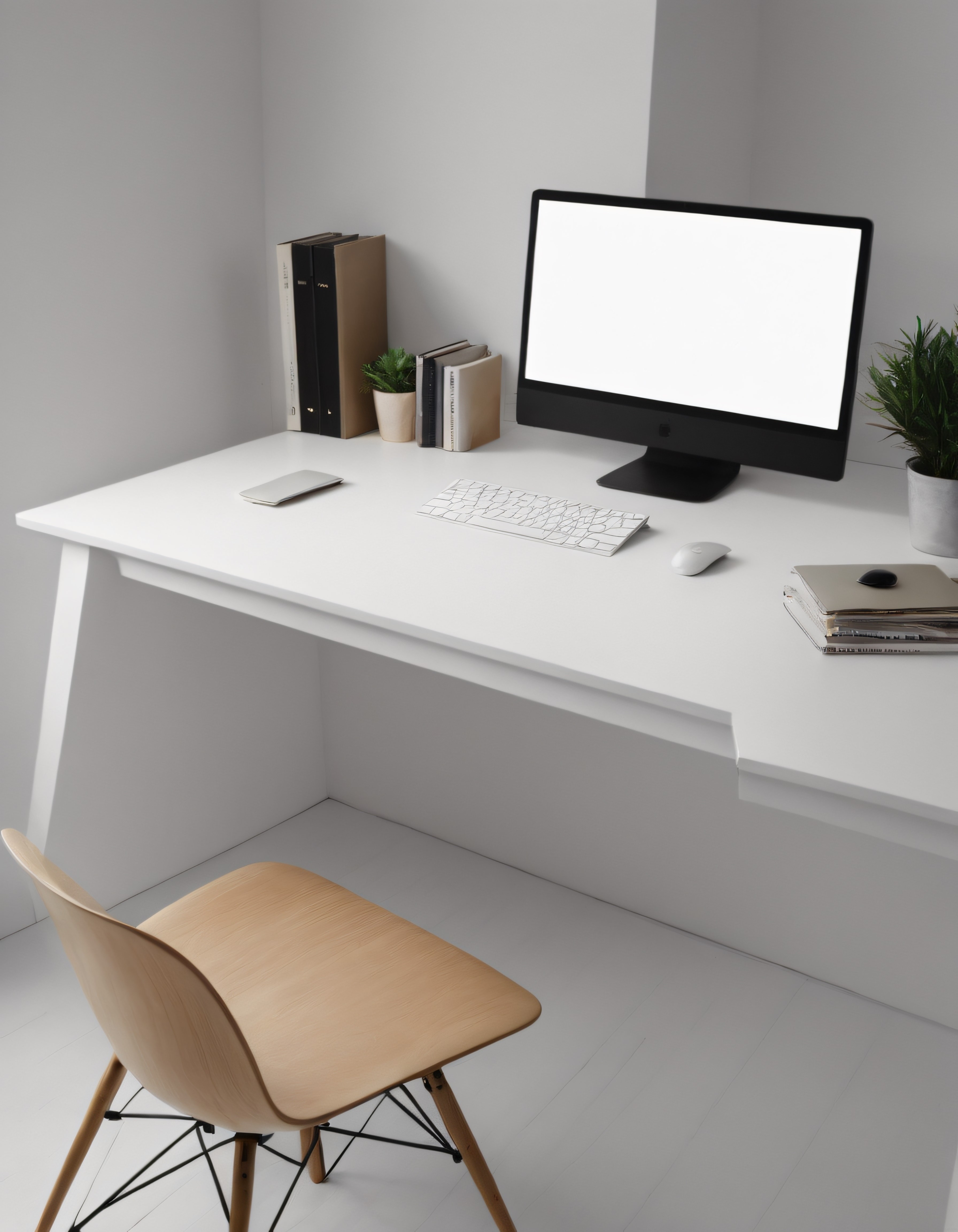 Beyaz Minimalist Çalışma Masası ve Sade Ev Ofisi Dekorasyonu