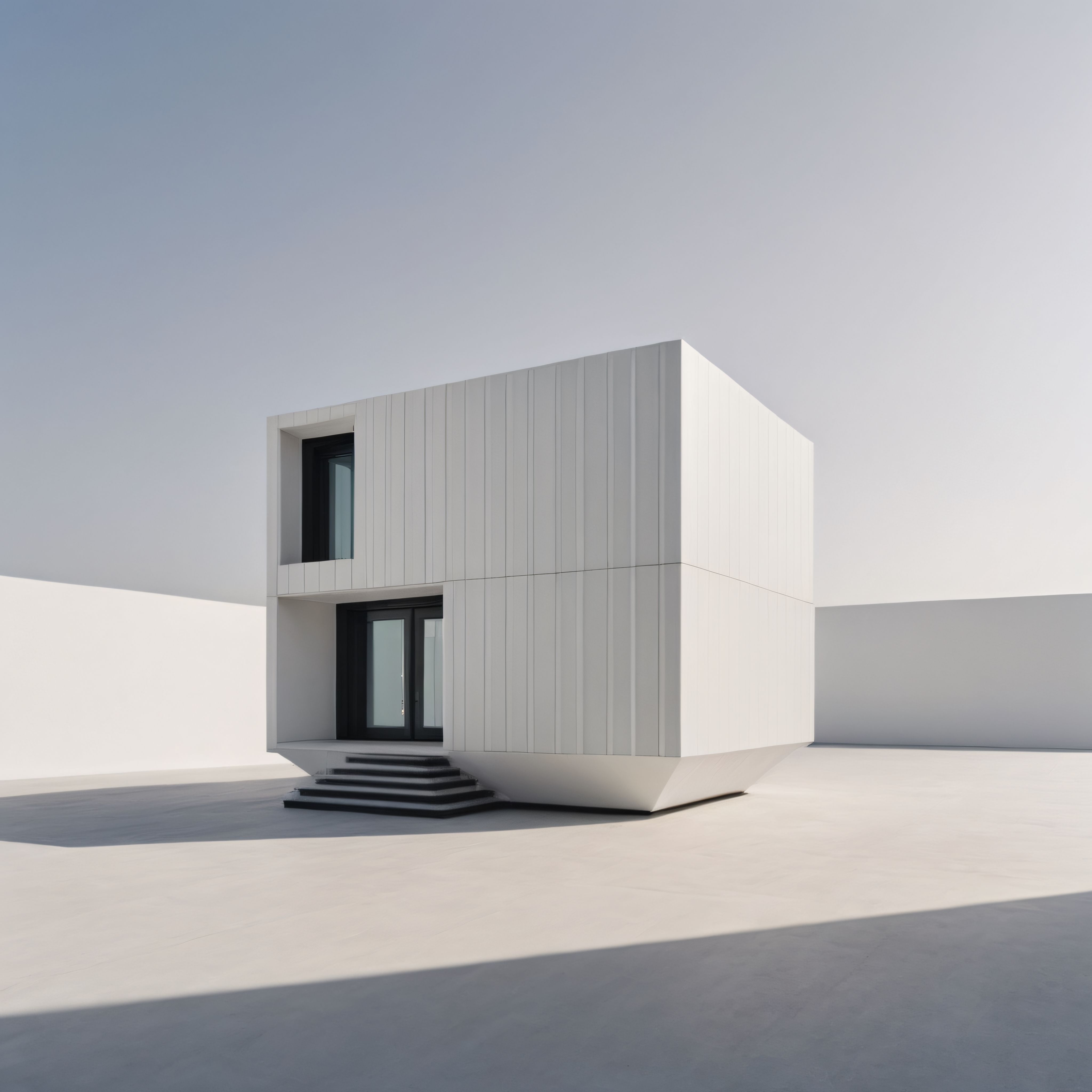 Beyaz Minimalist Kübik Yapı: Modern Mimari ve Saf Geometrik Form Uyumu