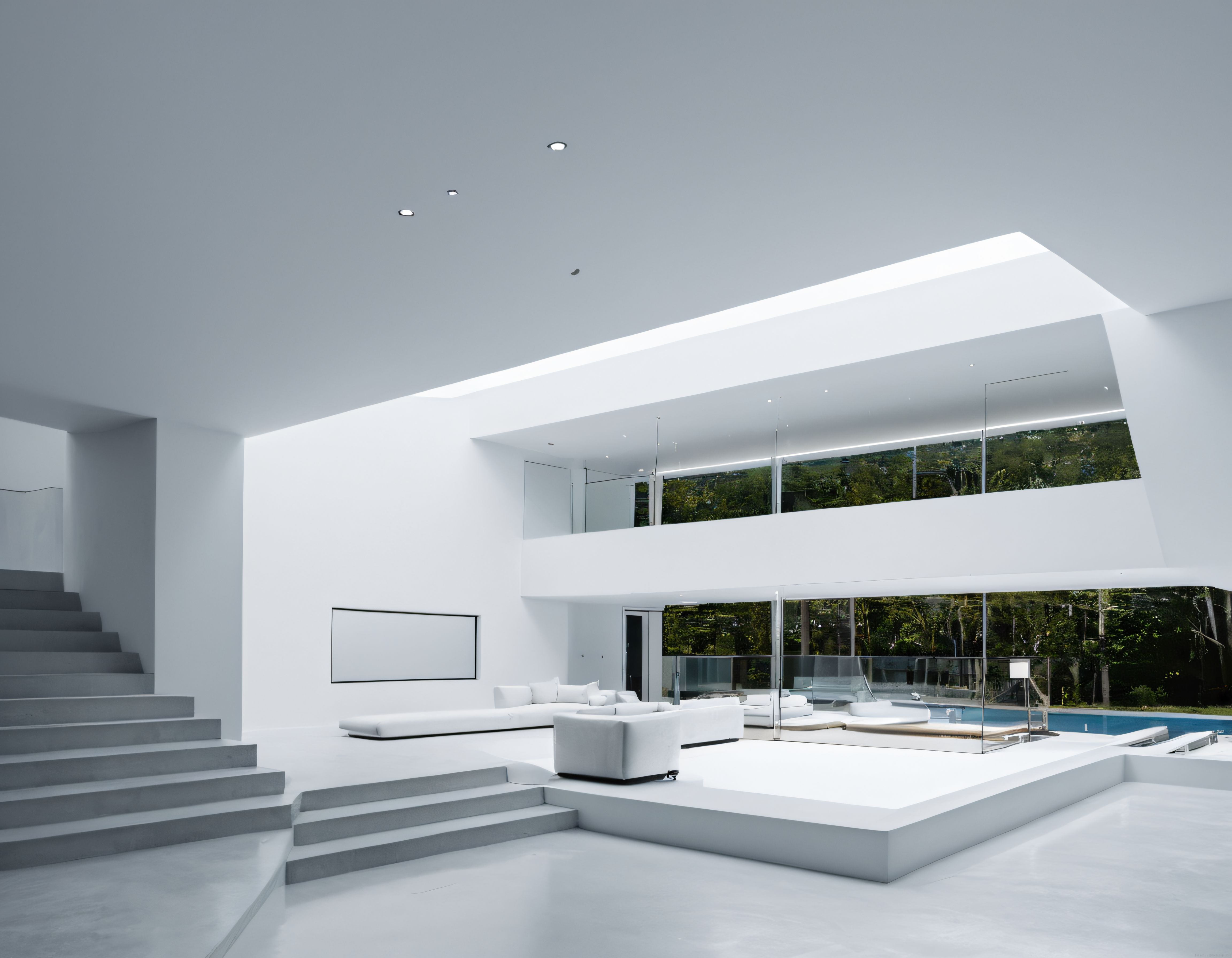 Beyaz Minimalist Lüks Villa İç Mekânı ve Çağdaş Mimari Tasarım Detayları