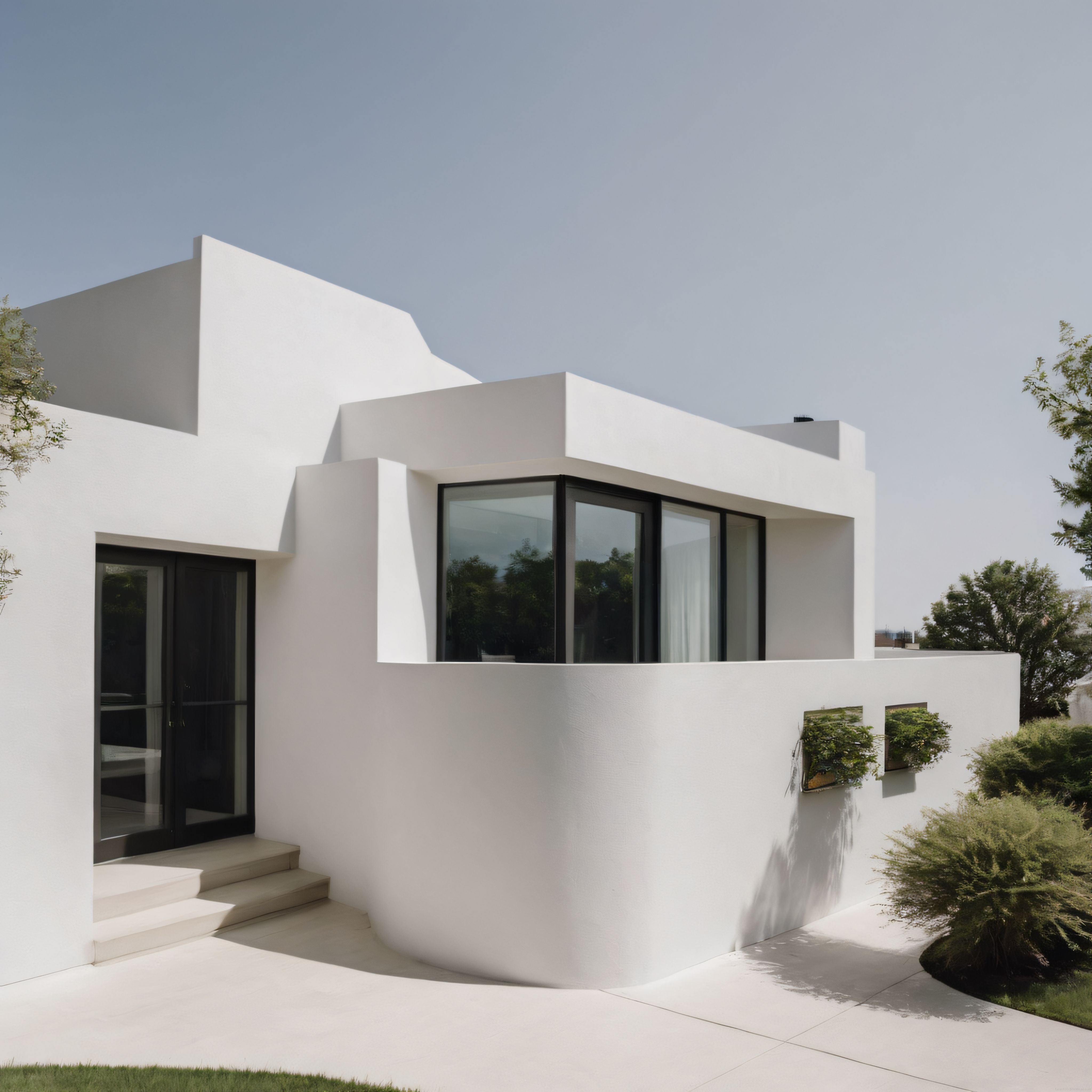 Beyaz Minimalist Modern Villa: Geometrik Hatlar ve Sakin Bahçe Atmosferi
