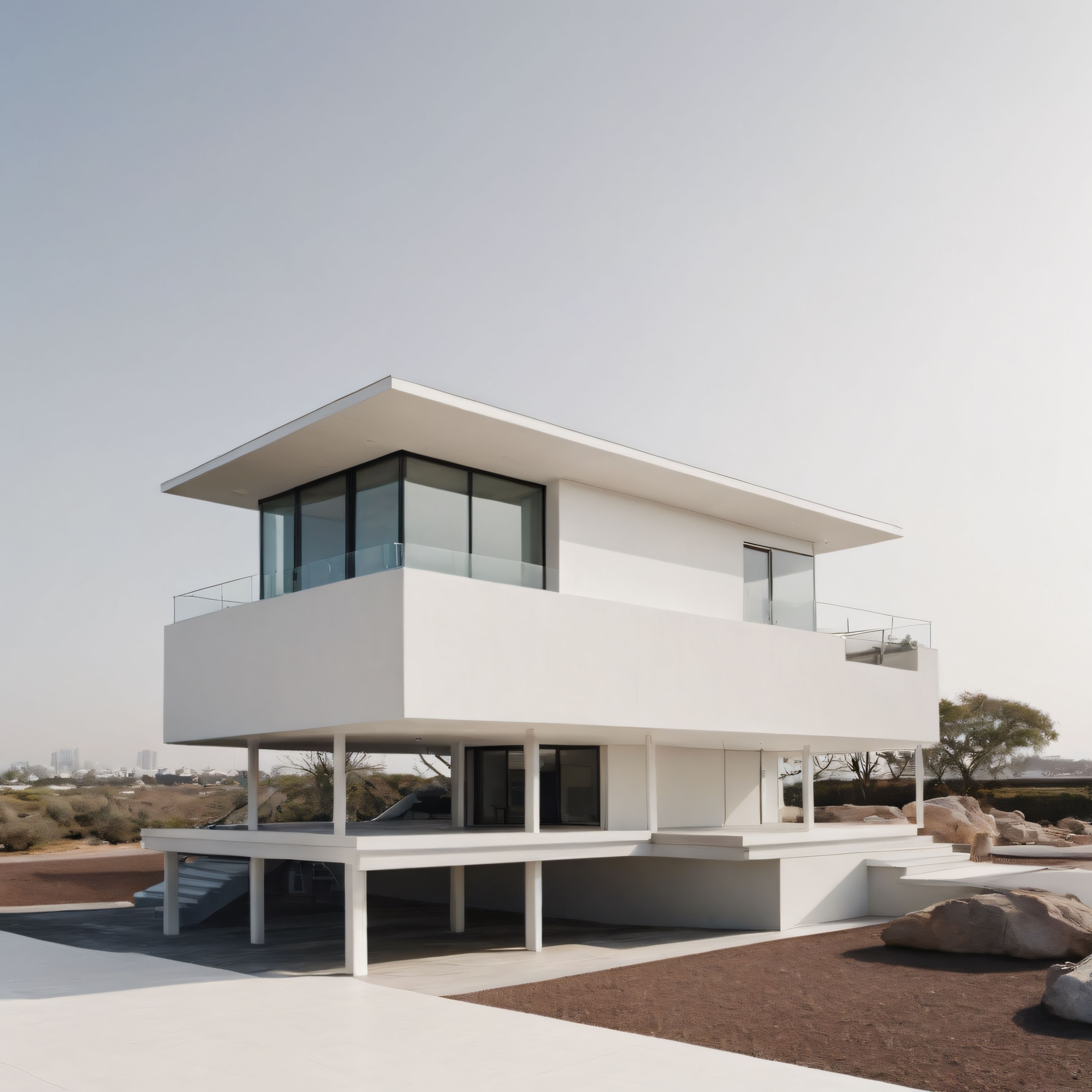 Beyaz Minimalist Villa: Çağdaş Mimari ve Kır Manzarasında Huzur