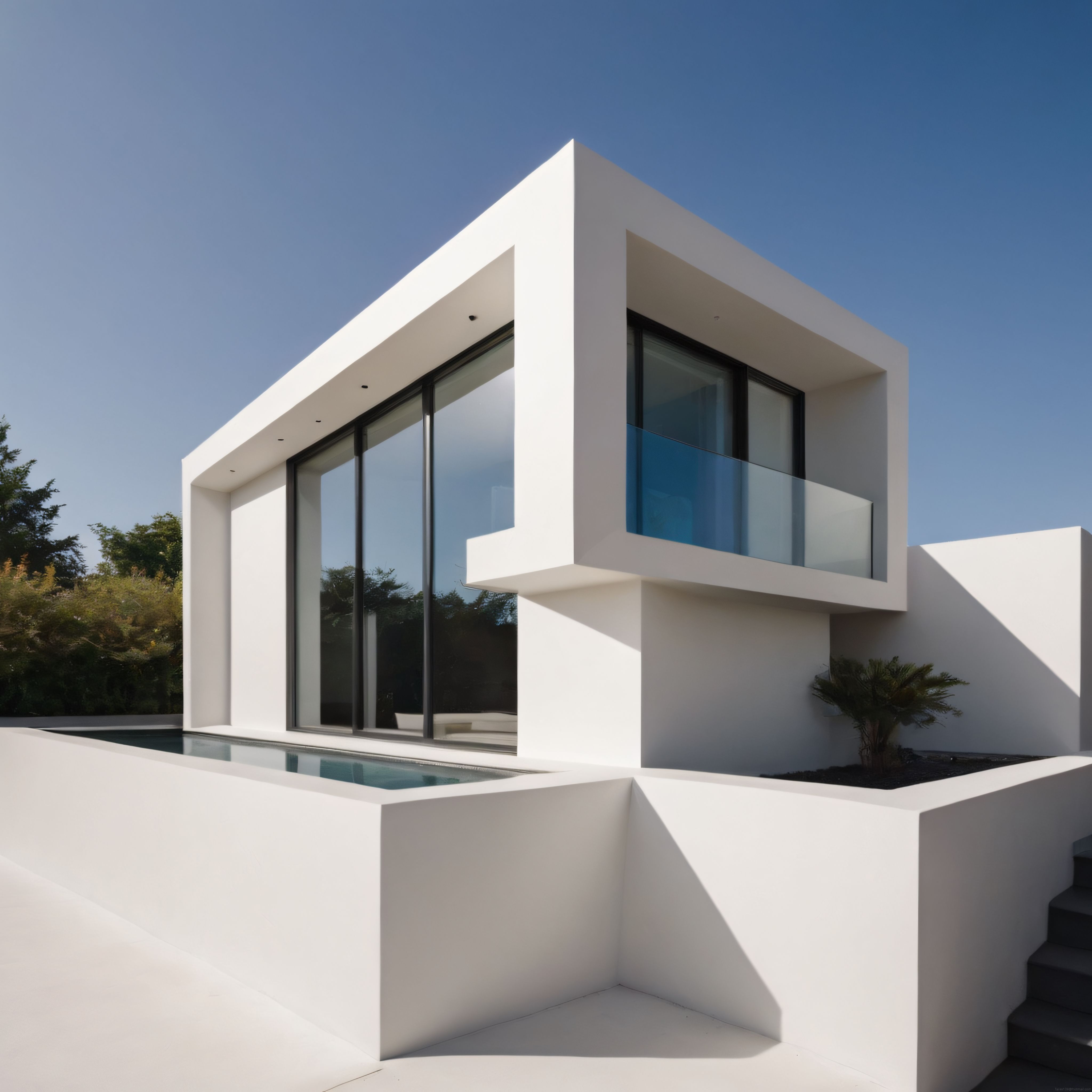Beyaz Minimalist Villa Geniş Cam Cephe ve Havuzlu Modern Lüks Konut Tasarımı