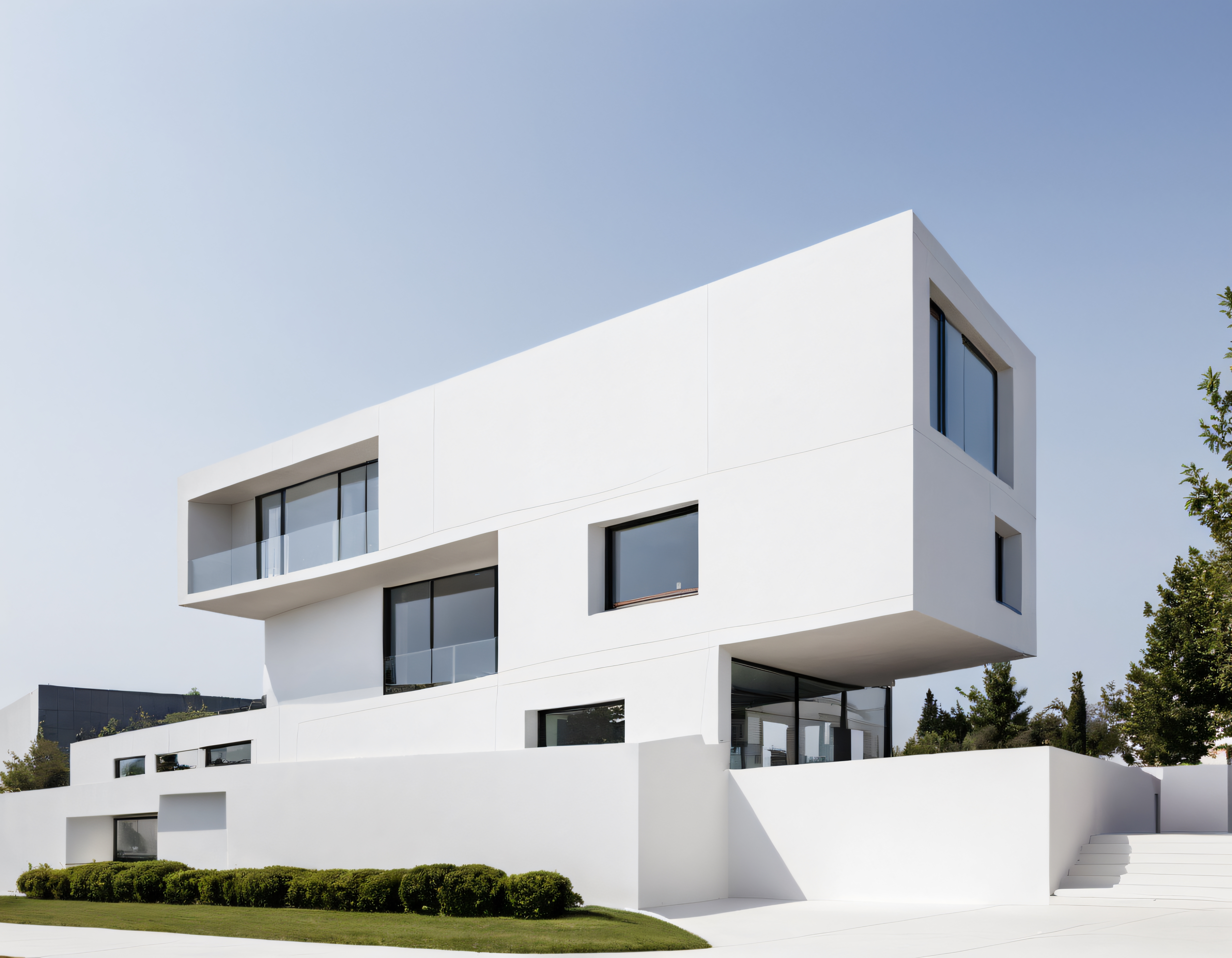 Beyaz Minimalist Villa: Geometrik Çizgiler ve Sade Mimarisiyle Çağdaş Konut