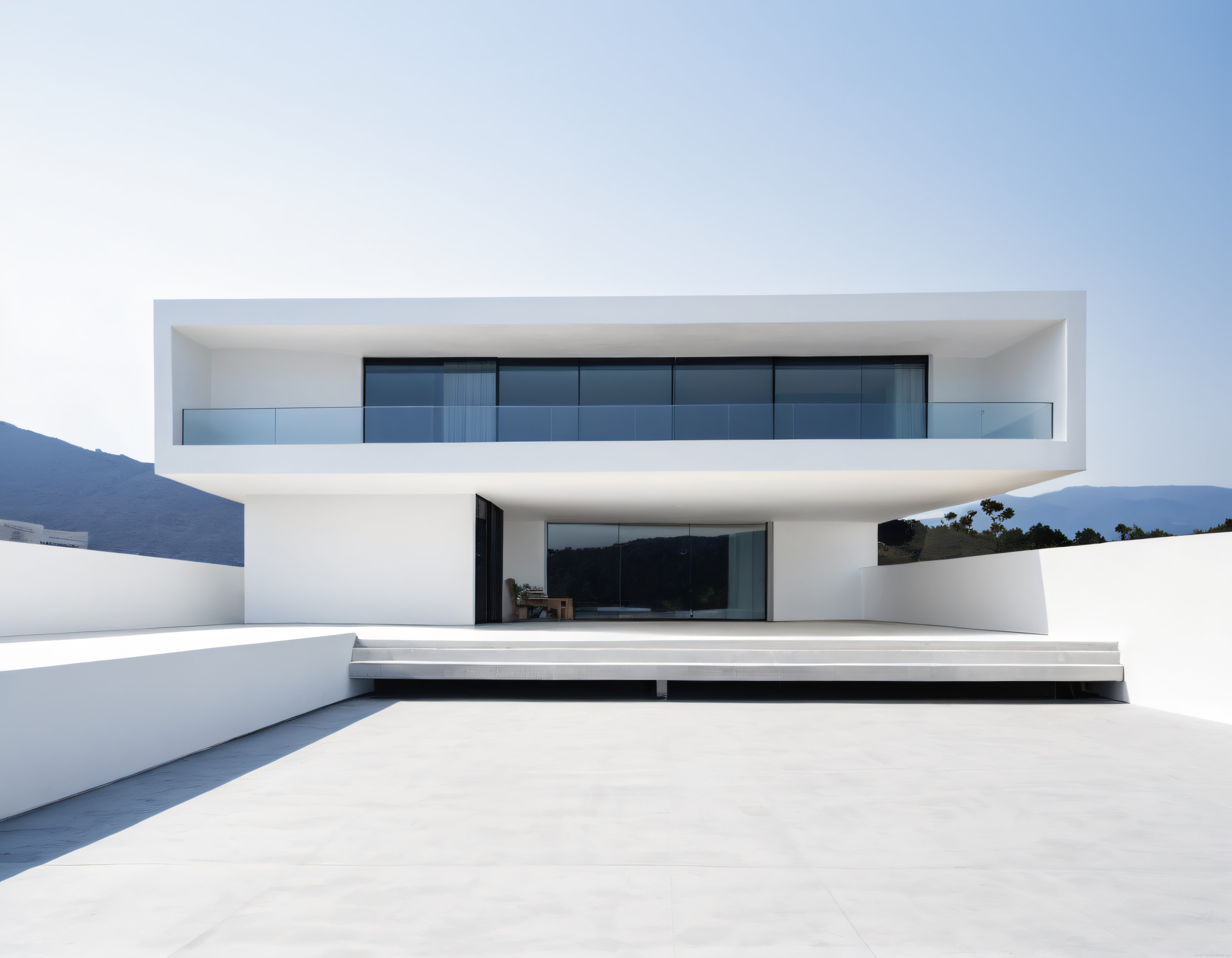 Beyaz Minimalist Villa: Modern Mimari ve Doğa Manzaralı Lüks Konut Tasarımı