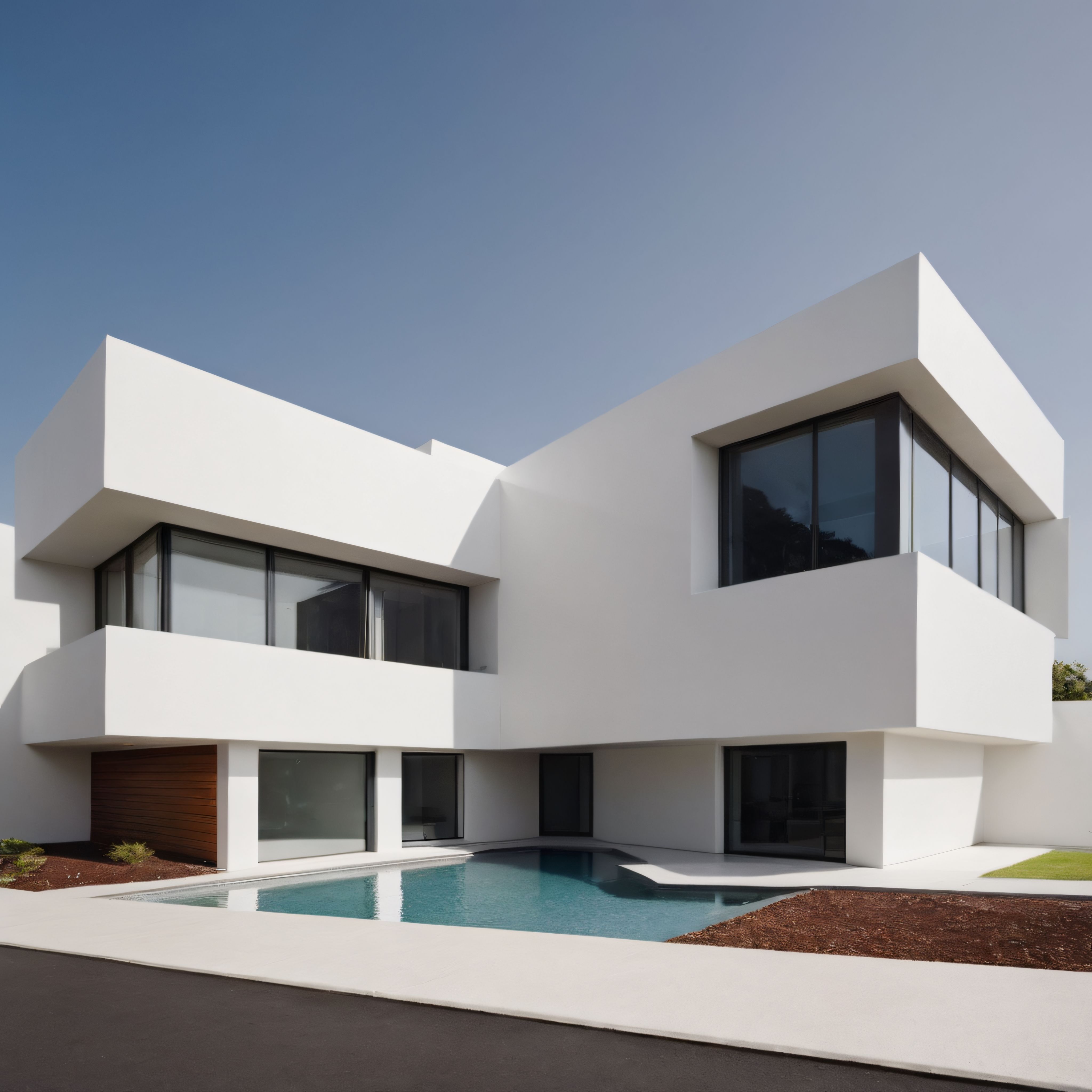 Beyaz Minimalist Villa ve Havuz: Modern Geometrik Mimari Örneği