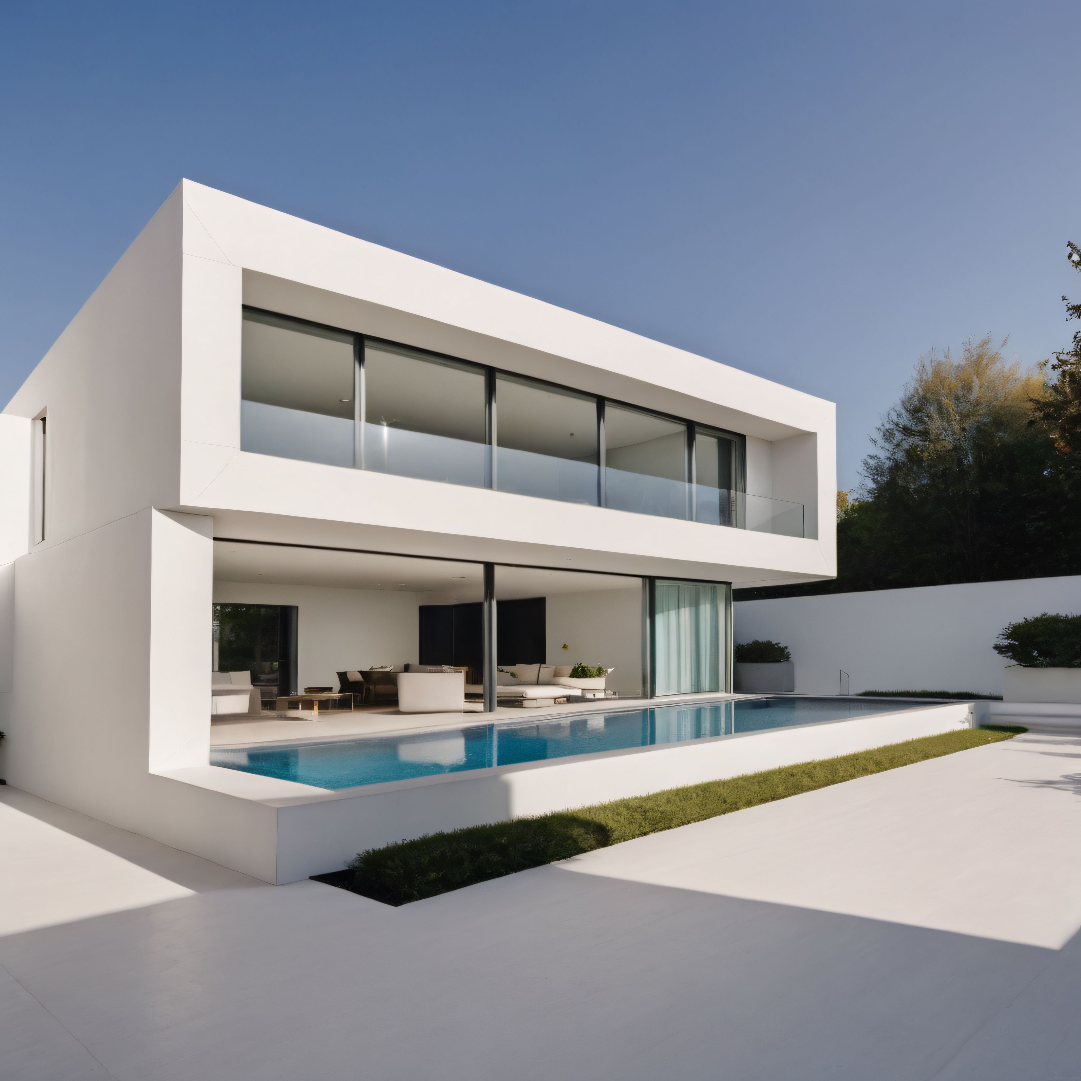 Beyaz Minimalist Villa ve Yüzme Havuzlu Lüks Modern Ev Tasarımı