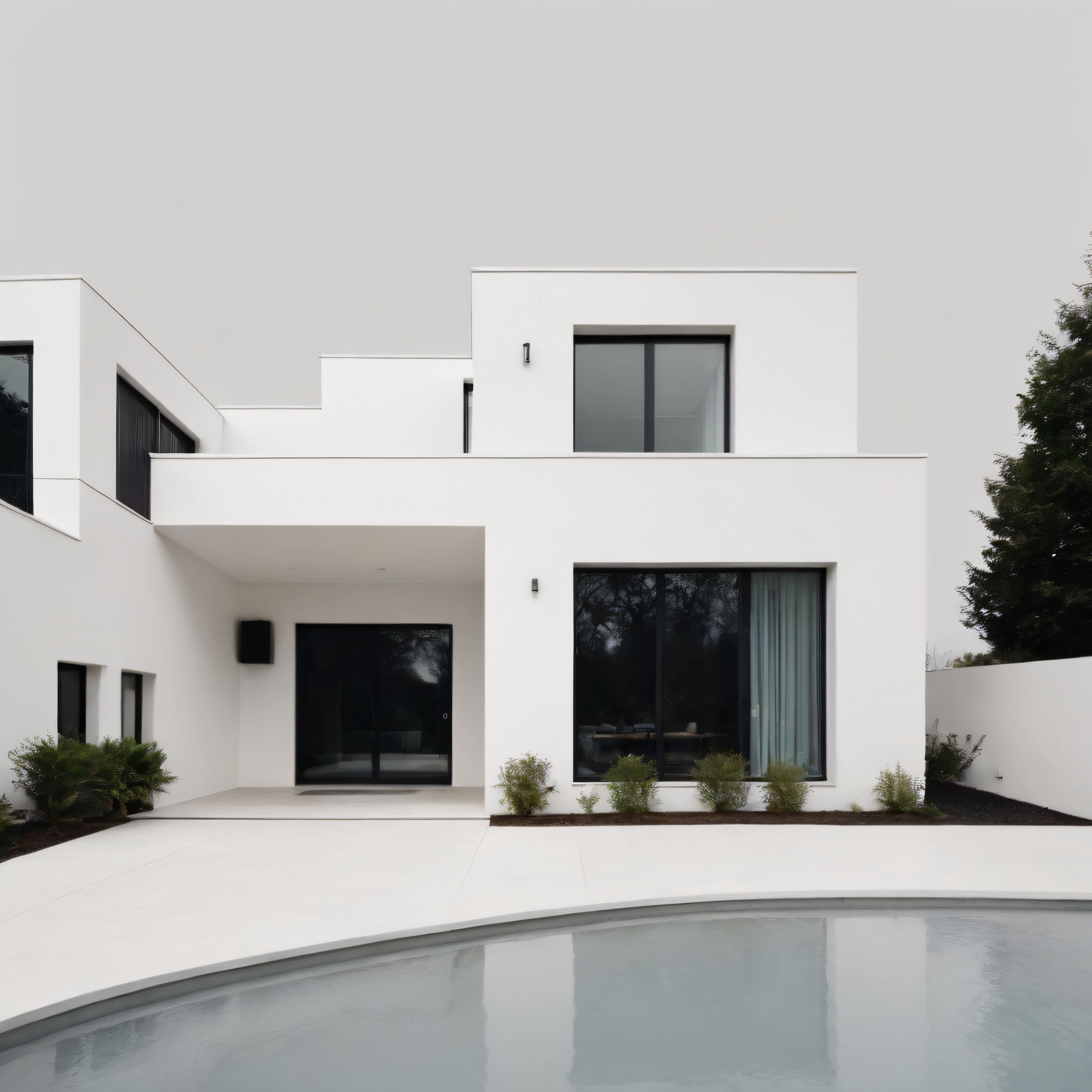 Beyaz Minimalist Villa ve Yüzme Havuzu: Geometrik Çizgilerle Modern Mimari