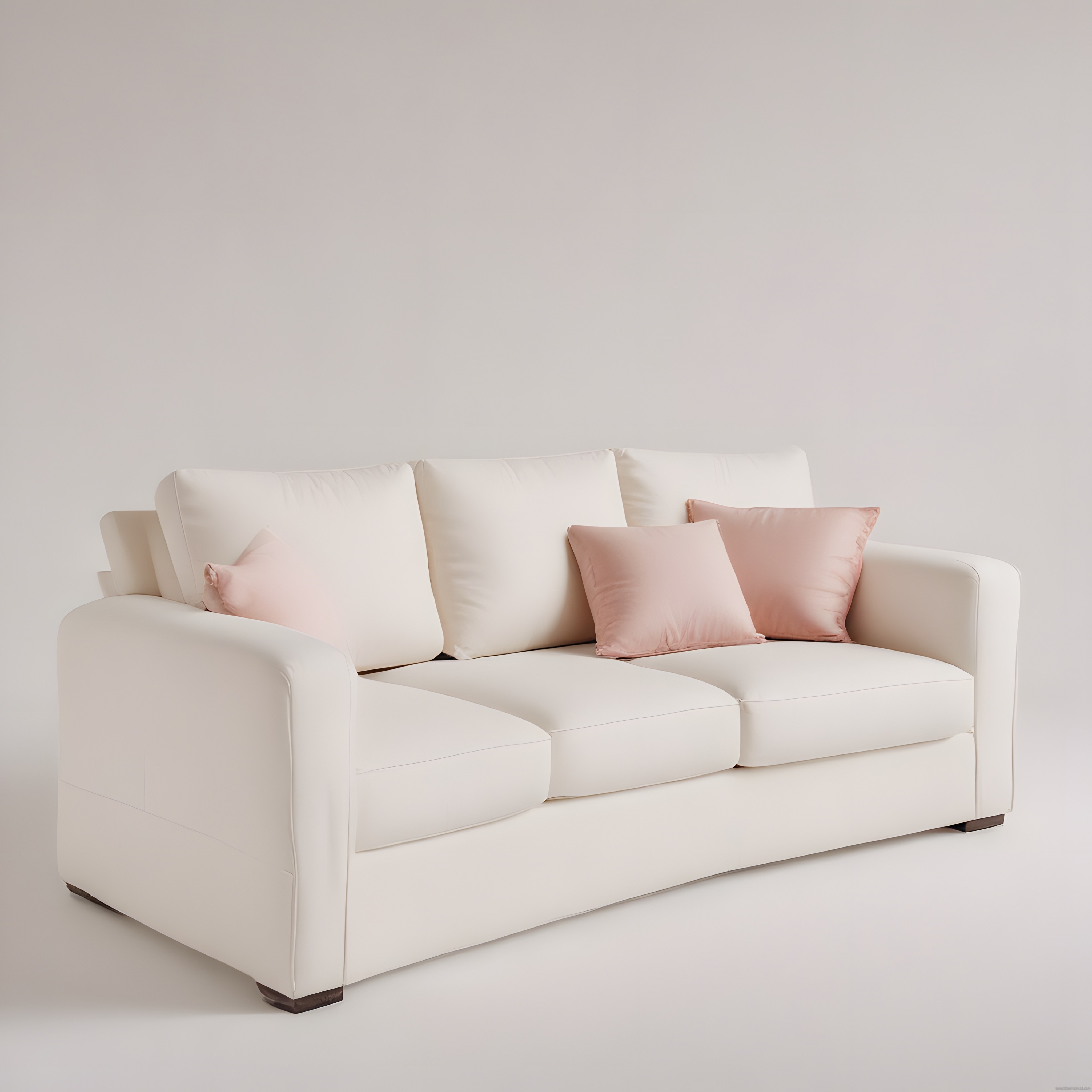 Beyaz Modern Kanepe ve Pastel Pembe Yastıklarla Minimalist Salon Dekoru