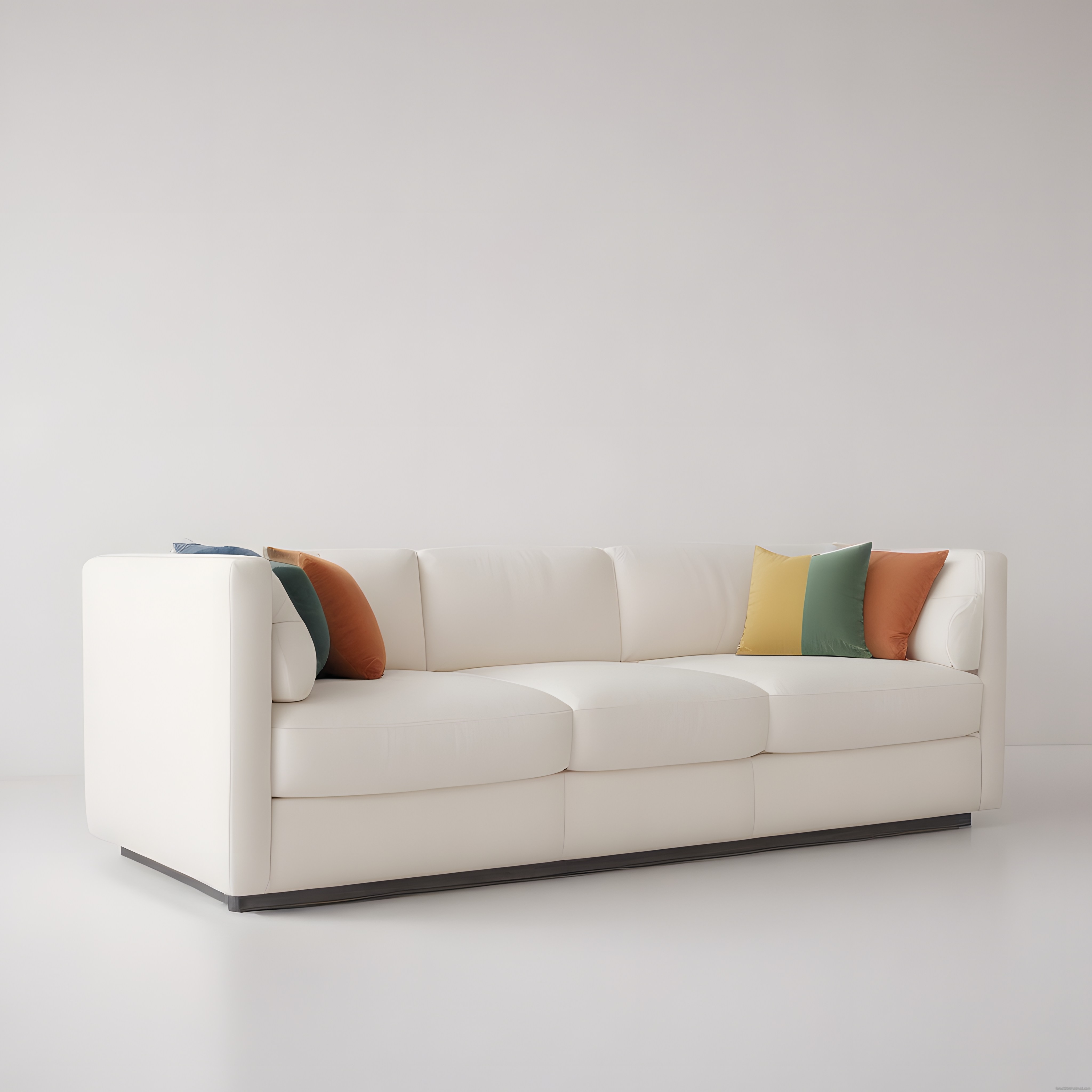 Beyaz Modern Kanepe ve Renkli Yastıklarla Minimalist Salon Dekoru