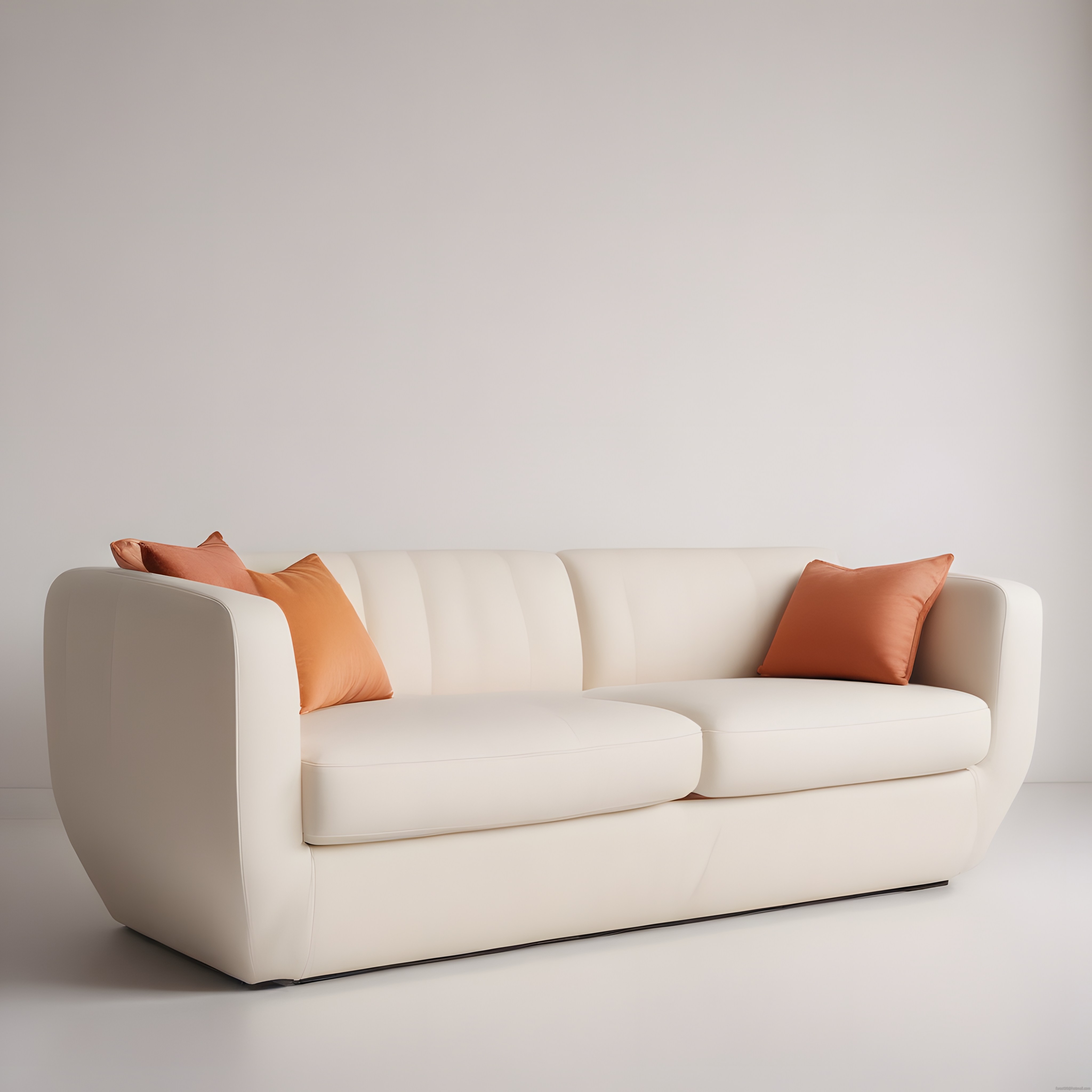 Beyaz Modern Kanepe ve Turuncu Yastıklarla Minimal Salon Dekoru