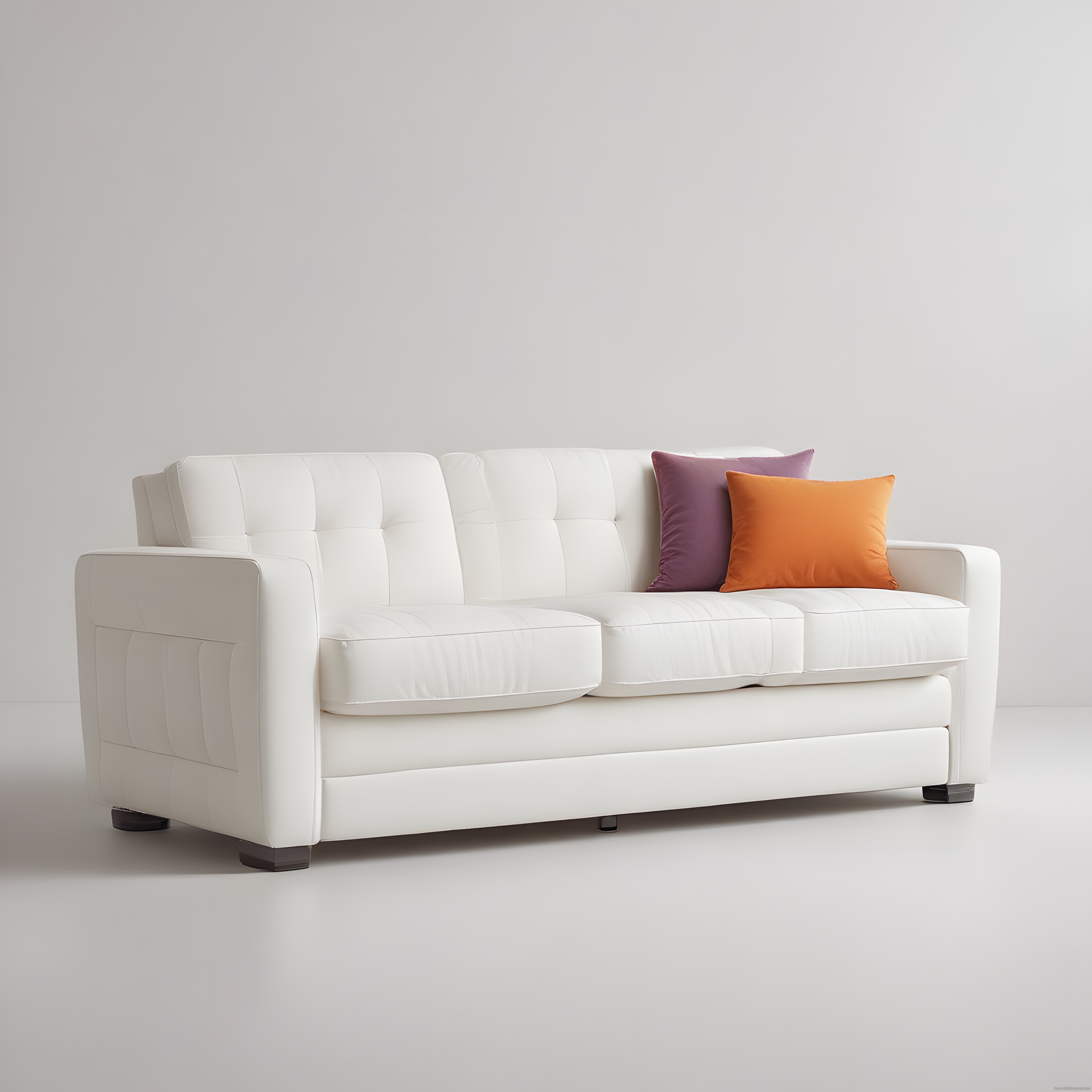 Beyaz Modern Üçlü Koltuk ve Renkli Yastıklar: Minimalist Salon Dekorasyonu