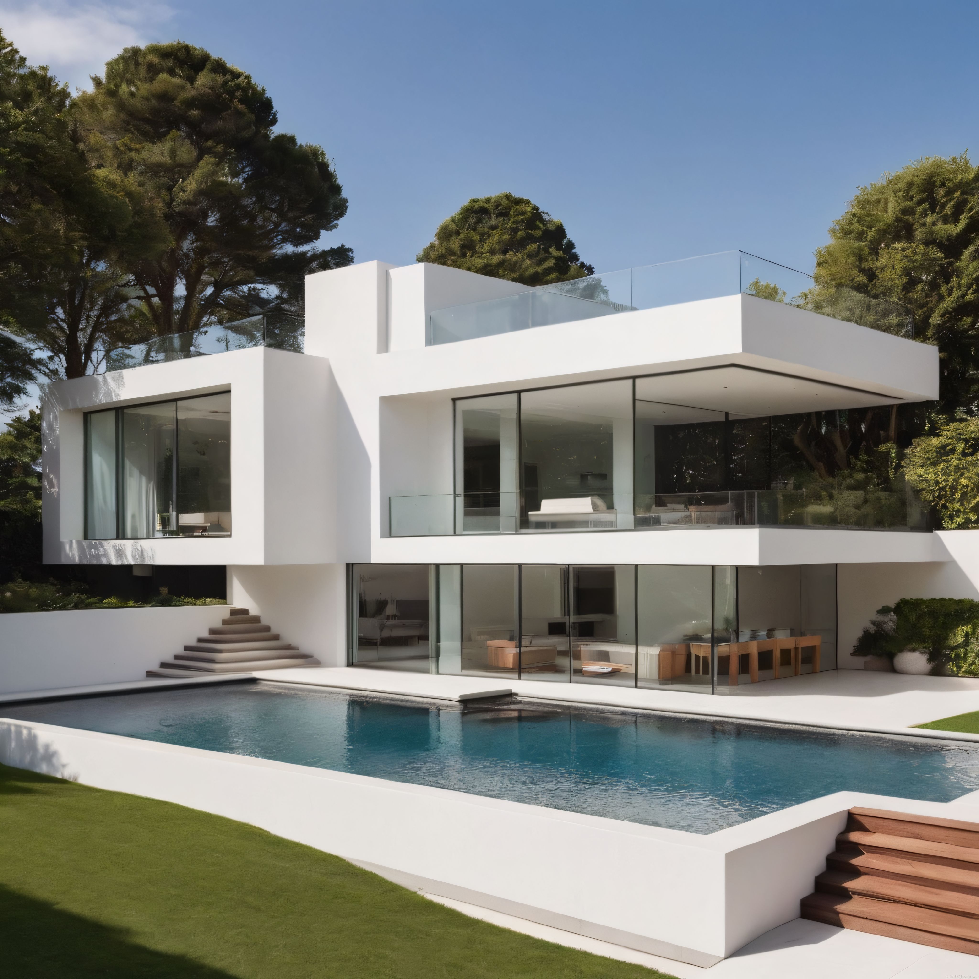 Beyaz Modern Villa: Havuzlu ve Geniş Cam Cepheli Mimari Harikası