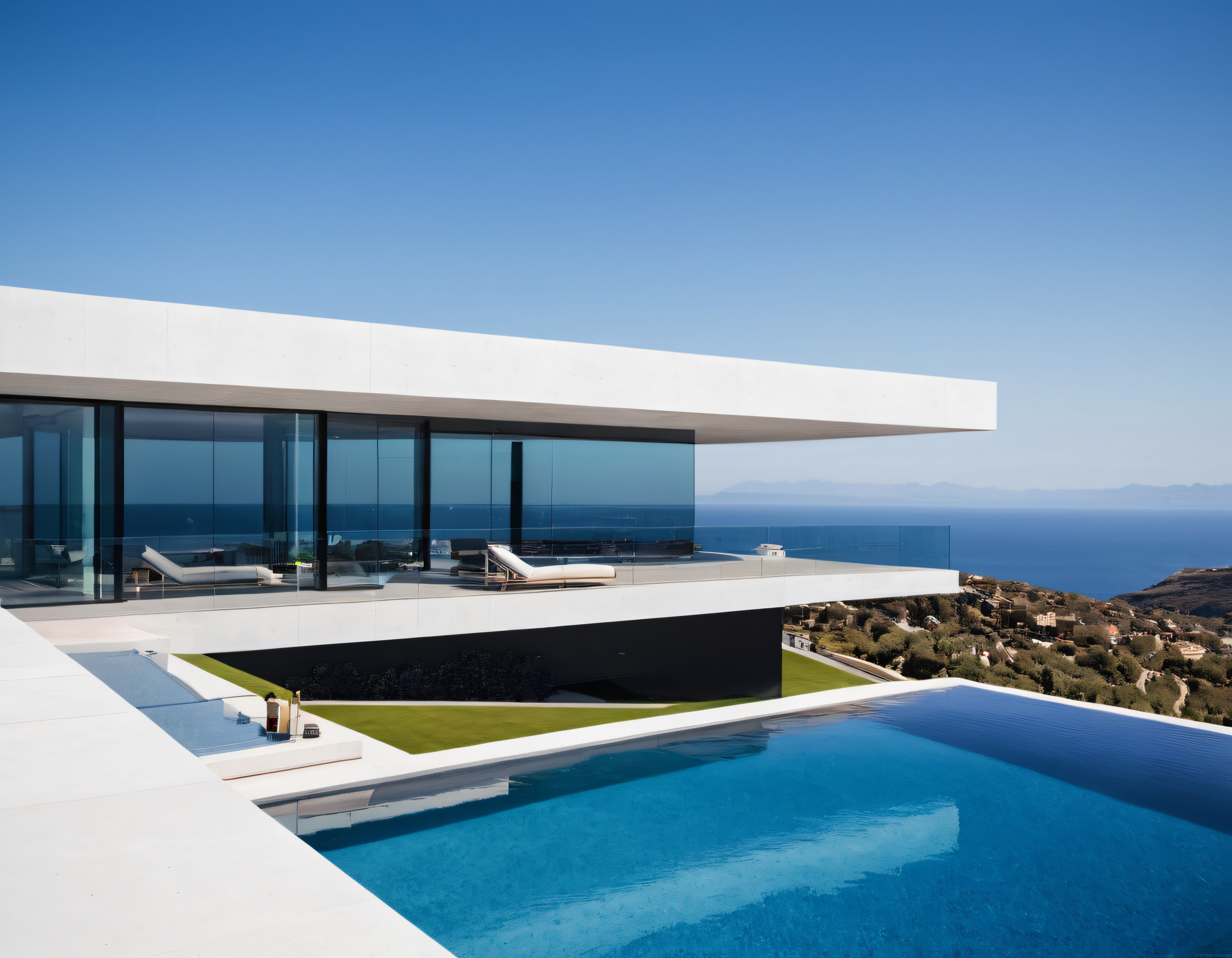 Beyaz Modern Villa, Sonsuzluk Havuzu ve Panoramik Deniz Manzarası