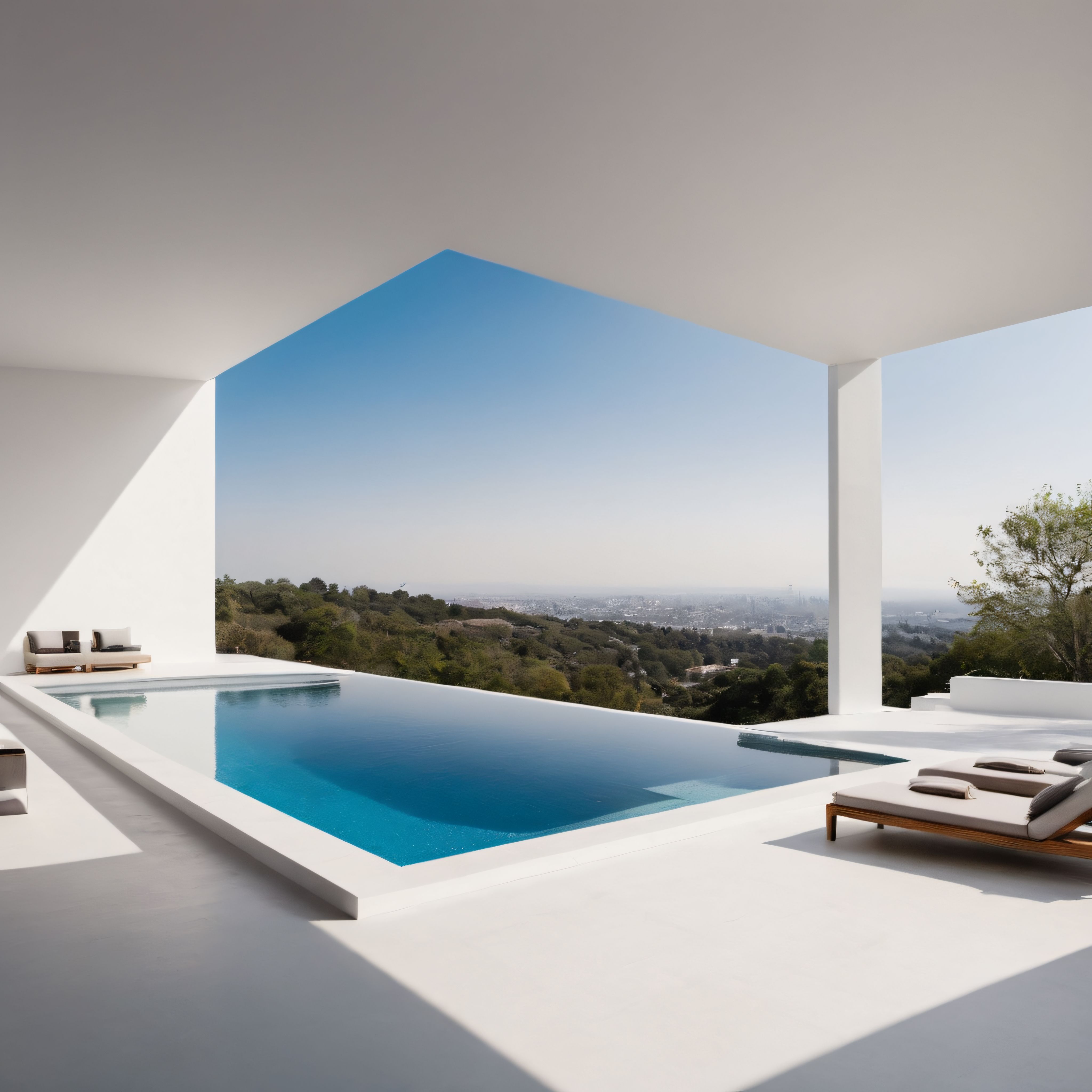 Beyaz Modern Villada Sonsuzluk Havuzu ve Panoramik Doğa Manzarası