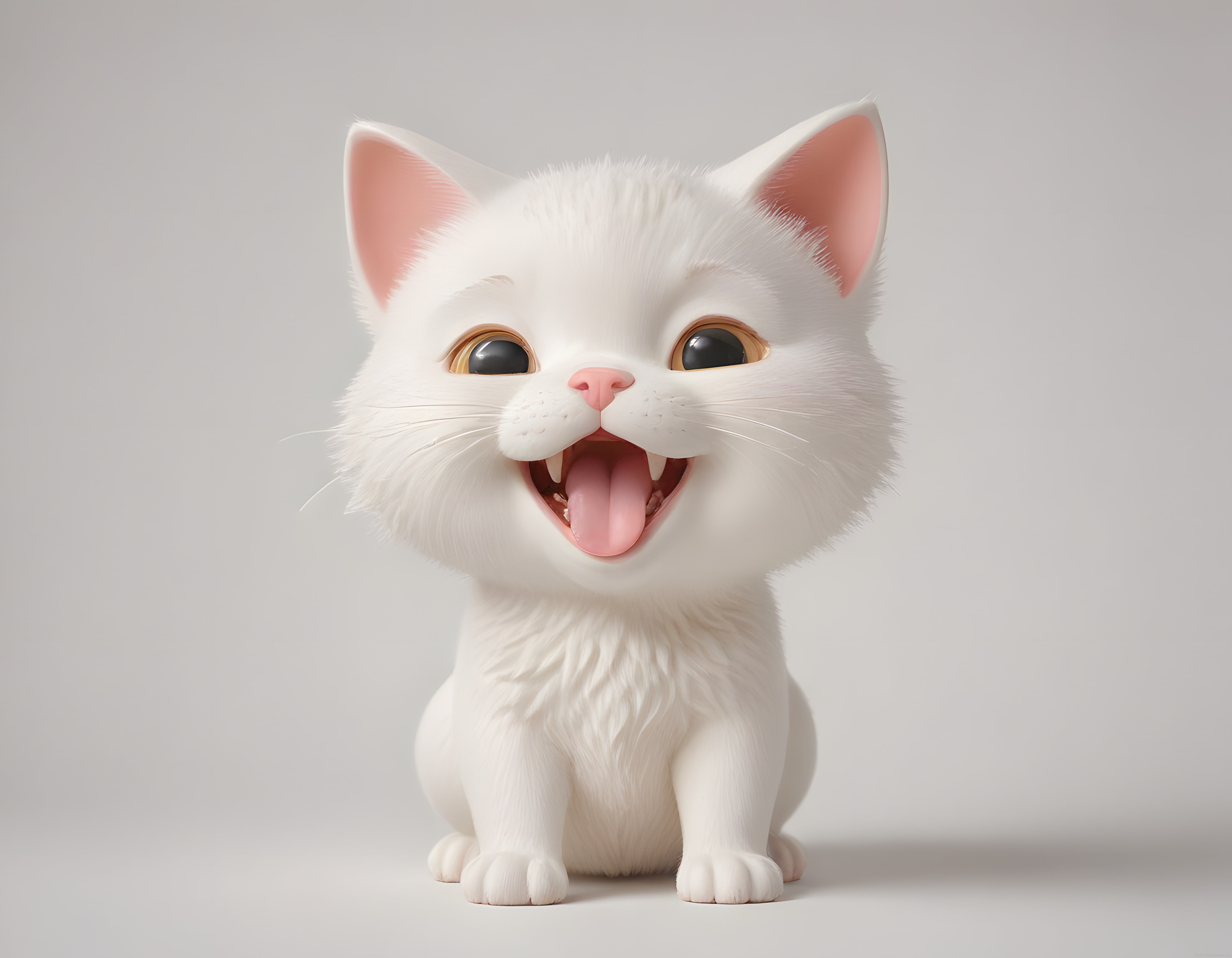 Beyaz Pamuk Şekeri Gibi Duran Sevimli 3D Animasyon Kedi Yavrusu