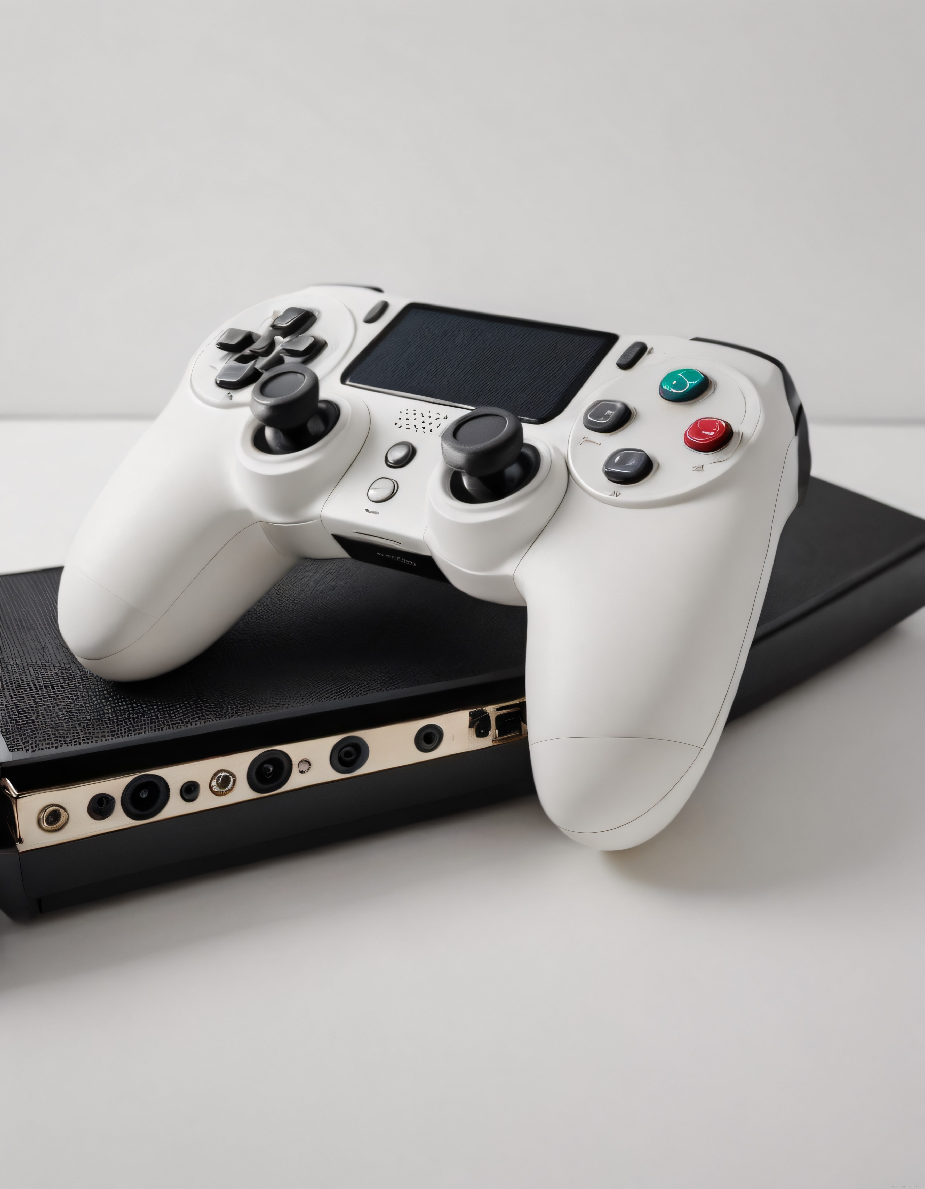 Beyaz PlayStation 4 Kumandası Siyah Konsol Üzerinde Temiz Stüdyo Çekimi