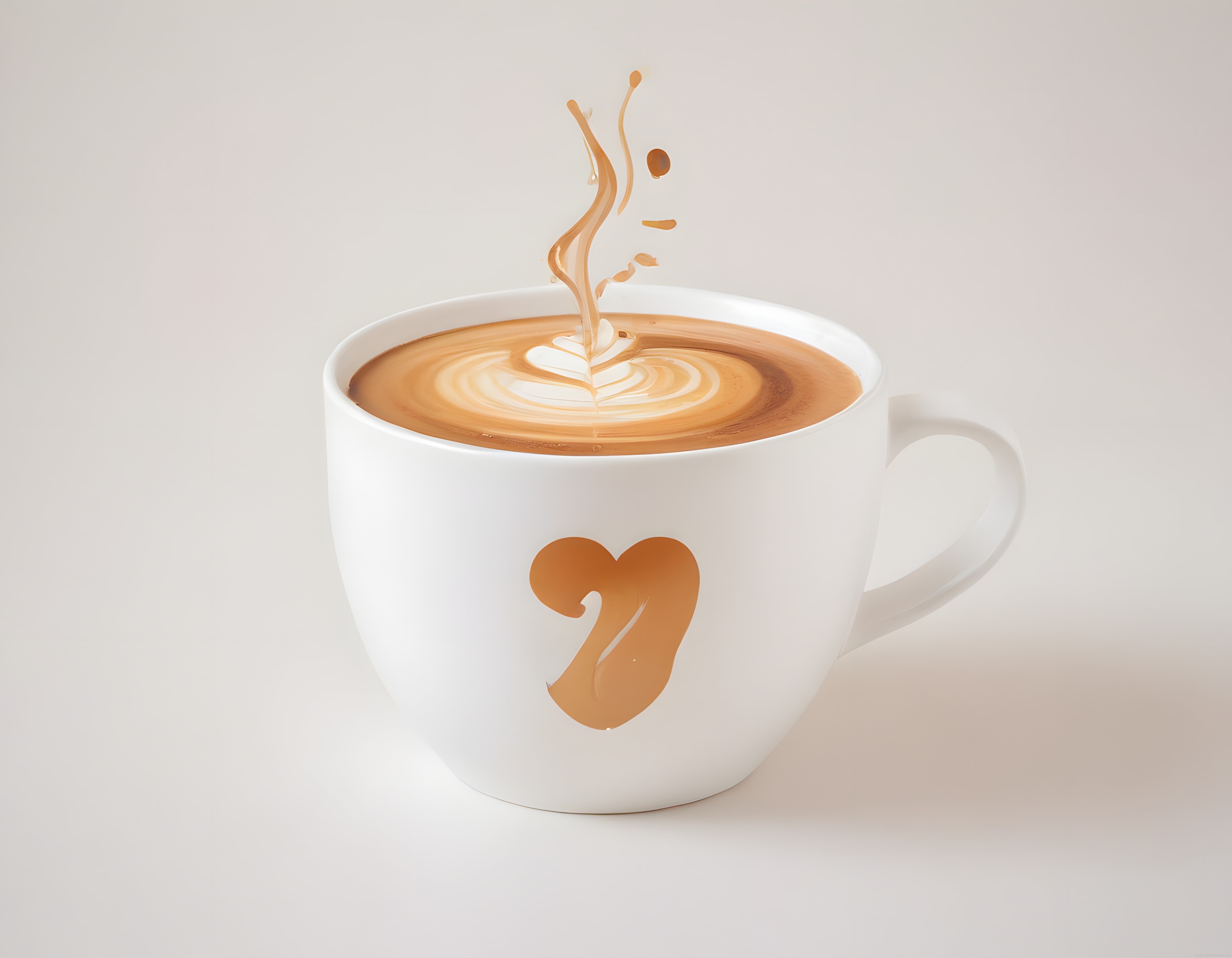 Beyaz Porselen Fincanda Latte Art Detaylı Sıcak Kahve ve Kalp Motifi