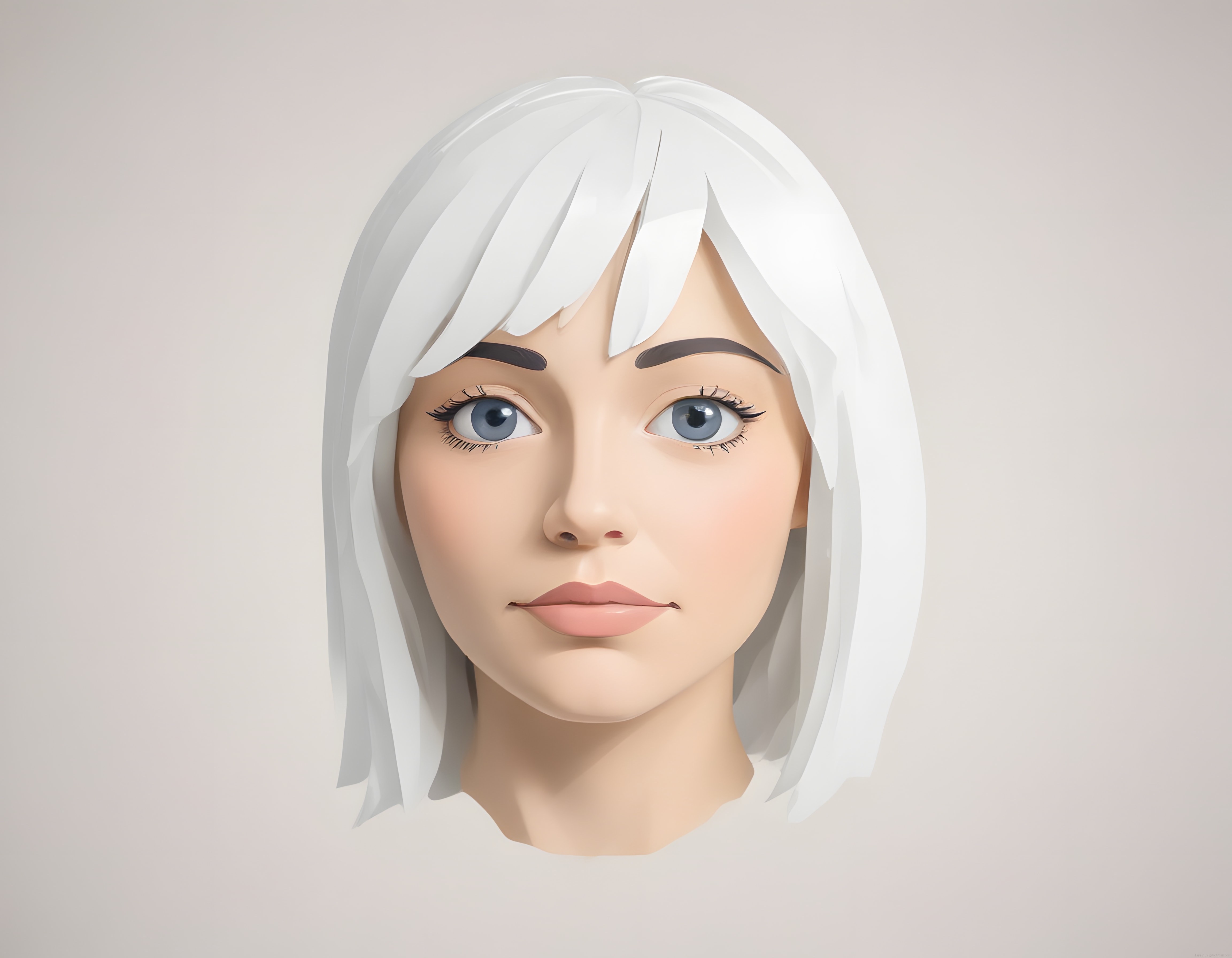 Beyaz Saçlı 3D Karakter Portresi: Minimalist ve Modern Dijital Sanat Çalışması